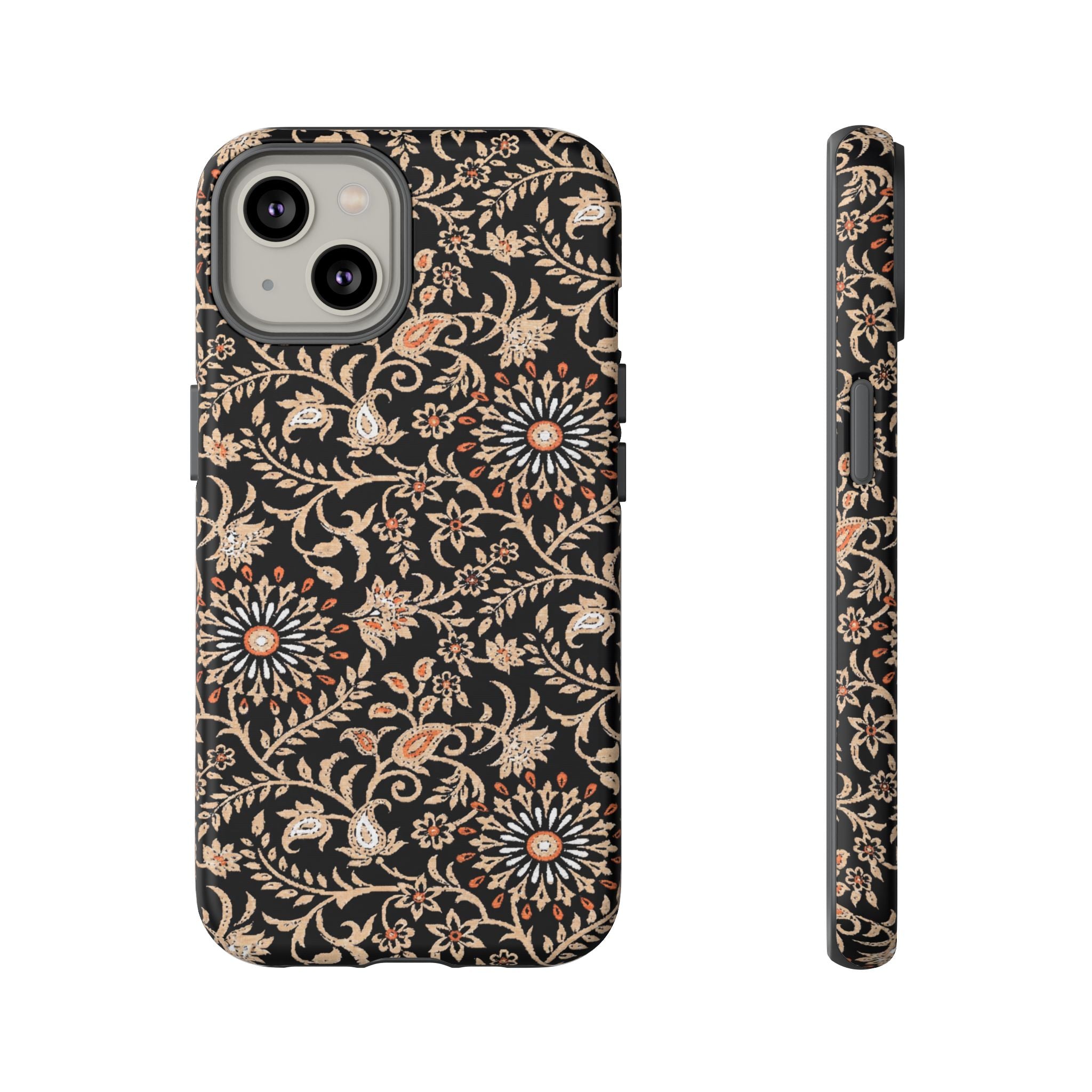 Batik Floral Black Ornate Daisies Tough iPhone Case