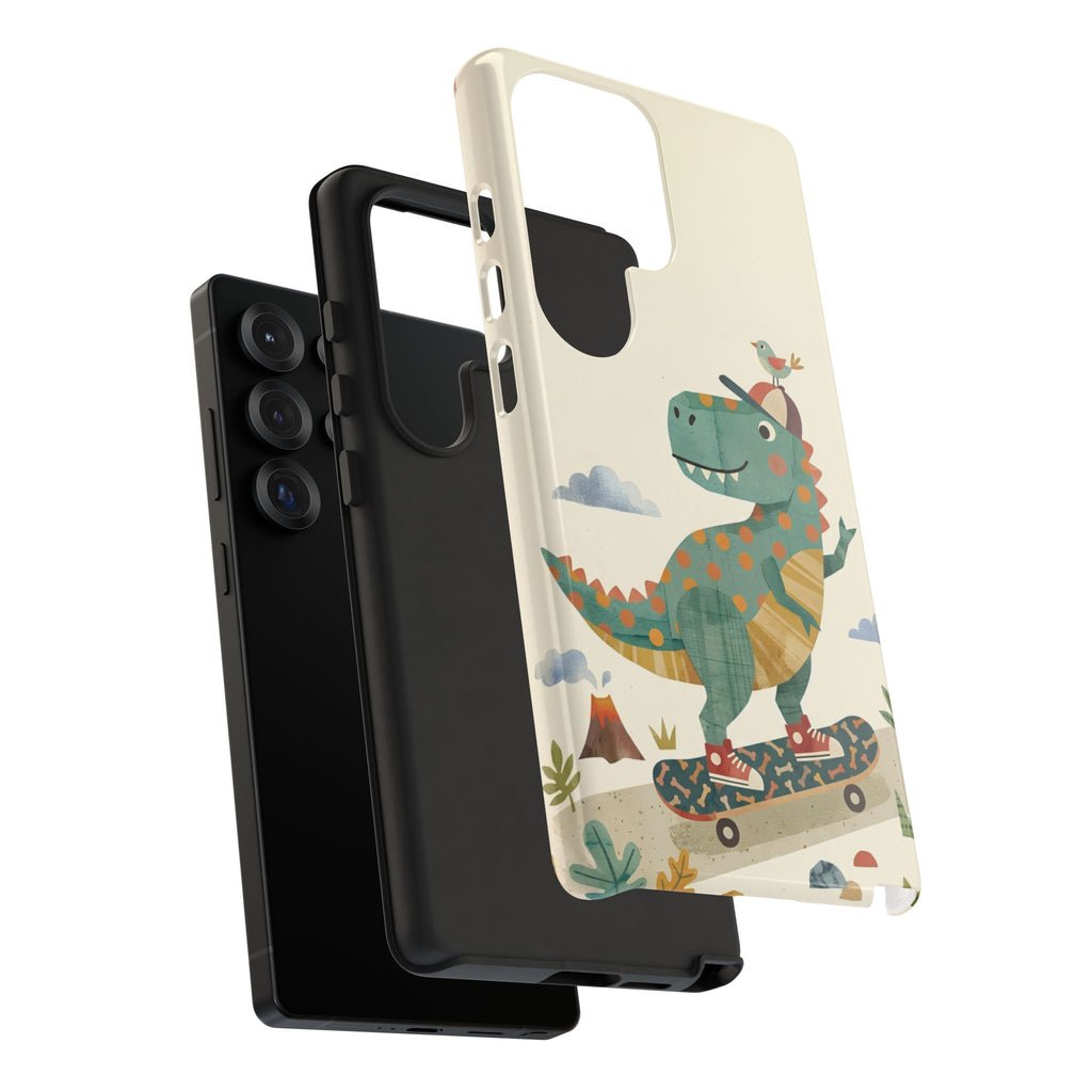 Cute Skateboarding Dinosaur Tough Samsung Galaxy Phone Case | Vintage Kid Aesthetic T Rex Cover