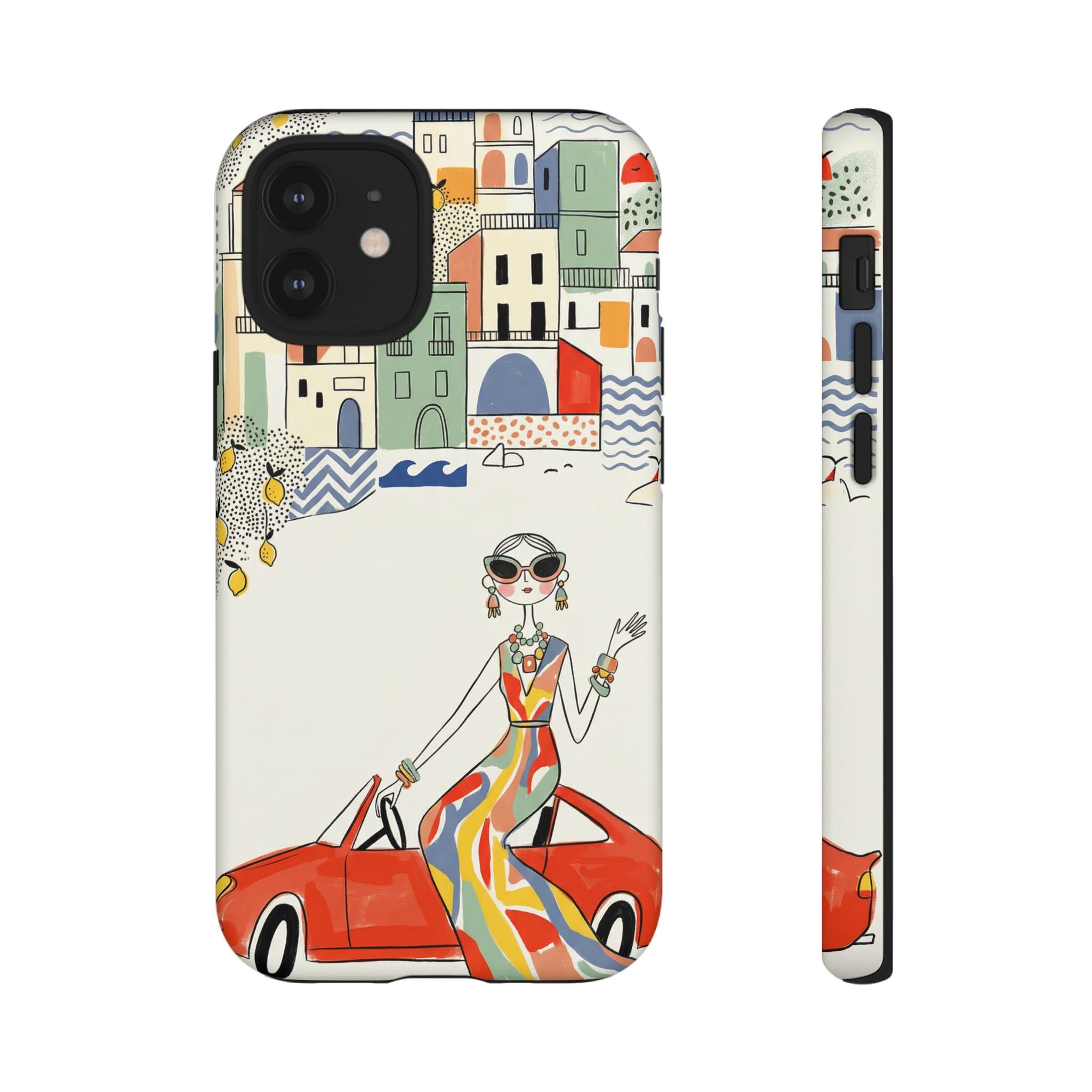 Stylish Riviera iPhone Case | Chic Retro Woman in Convertible Design