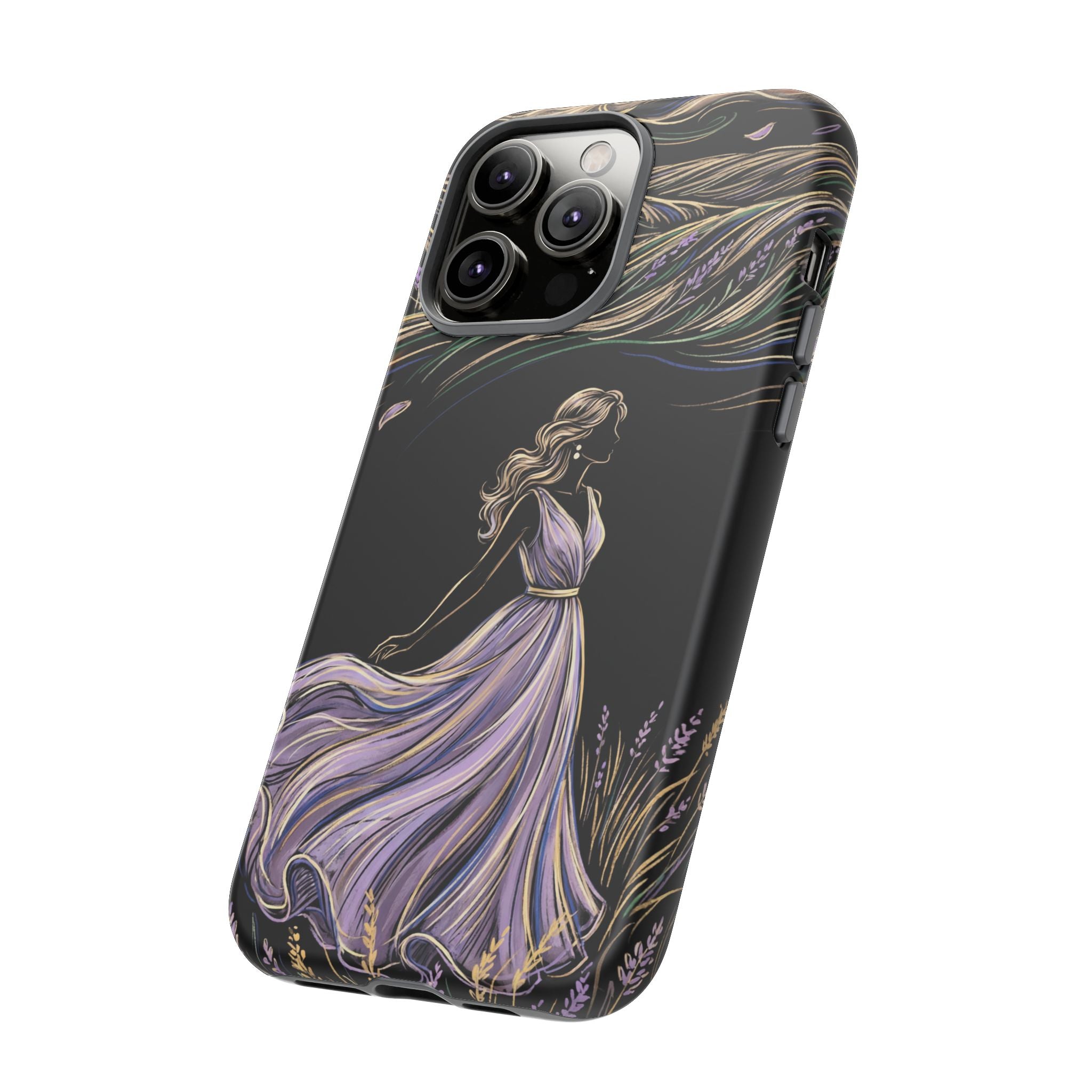 Cover per iPhone "Brezza di Lavanda" | Elegante Donna Danzante con Fiori