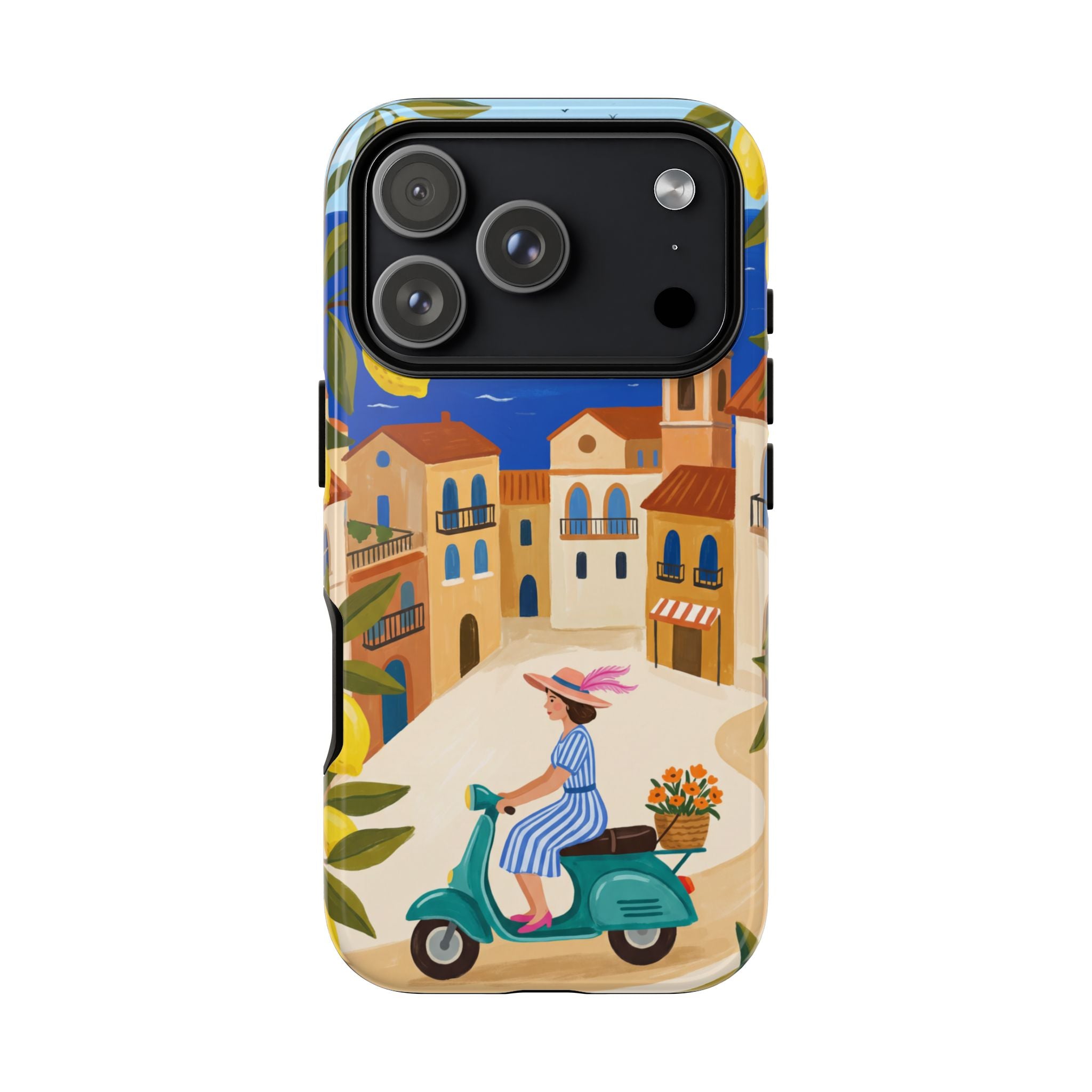 Mediterranean Scooter iPhone Case | Coastal Lemon Grove Design