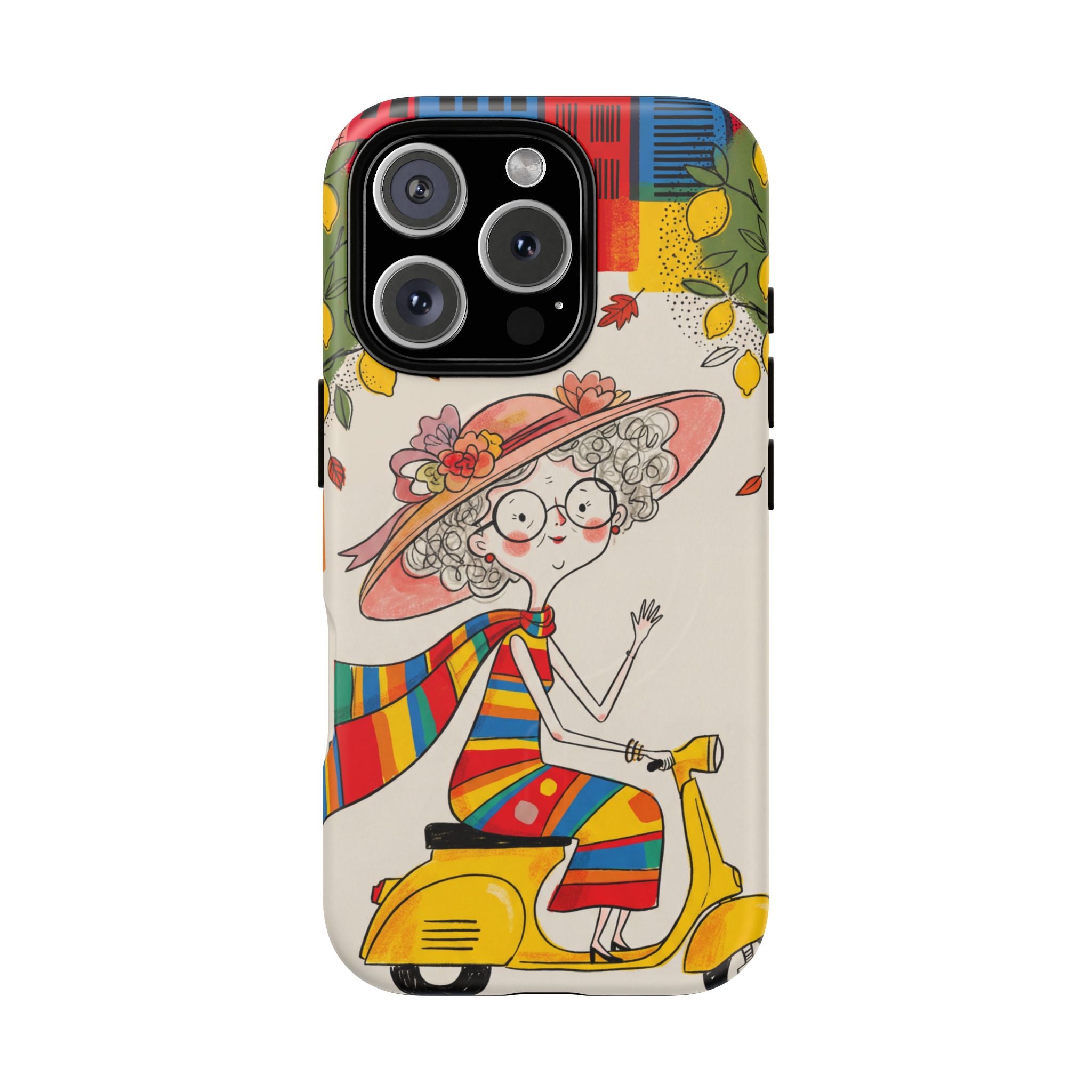 Vintage Scooter Granny MagSafe iPhone Case | Colourful Retro Elderly Lady Design