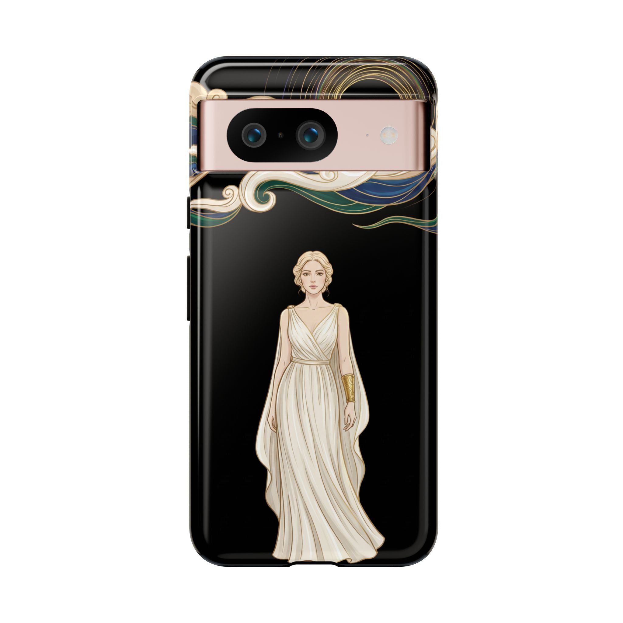 Art Nouveau Goddess Google Pixel Phone Case | Elegant Woman Illustration on Black