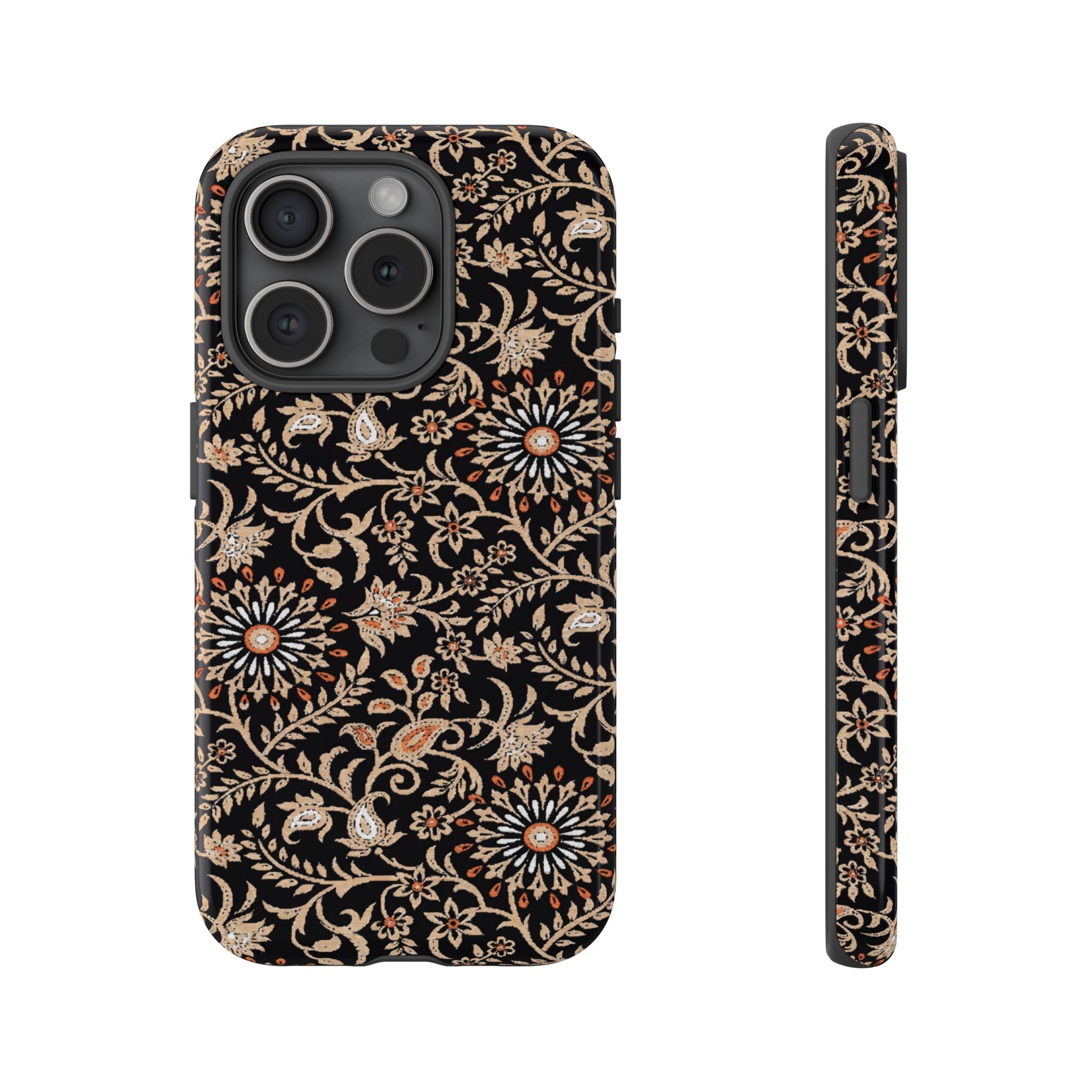 Batik Floral Black Ornate Daisies Tough iPhone Case