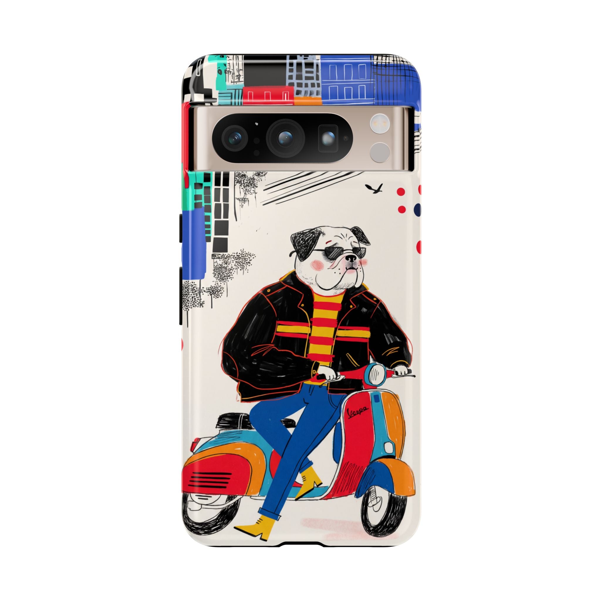 Bulldog Vespa Google Pixel Phone Case | Retro Scooter Dog Protective Cover