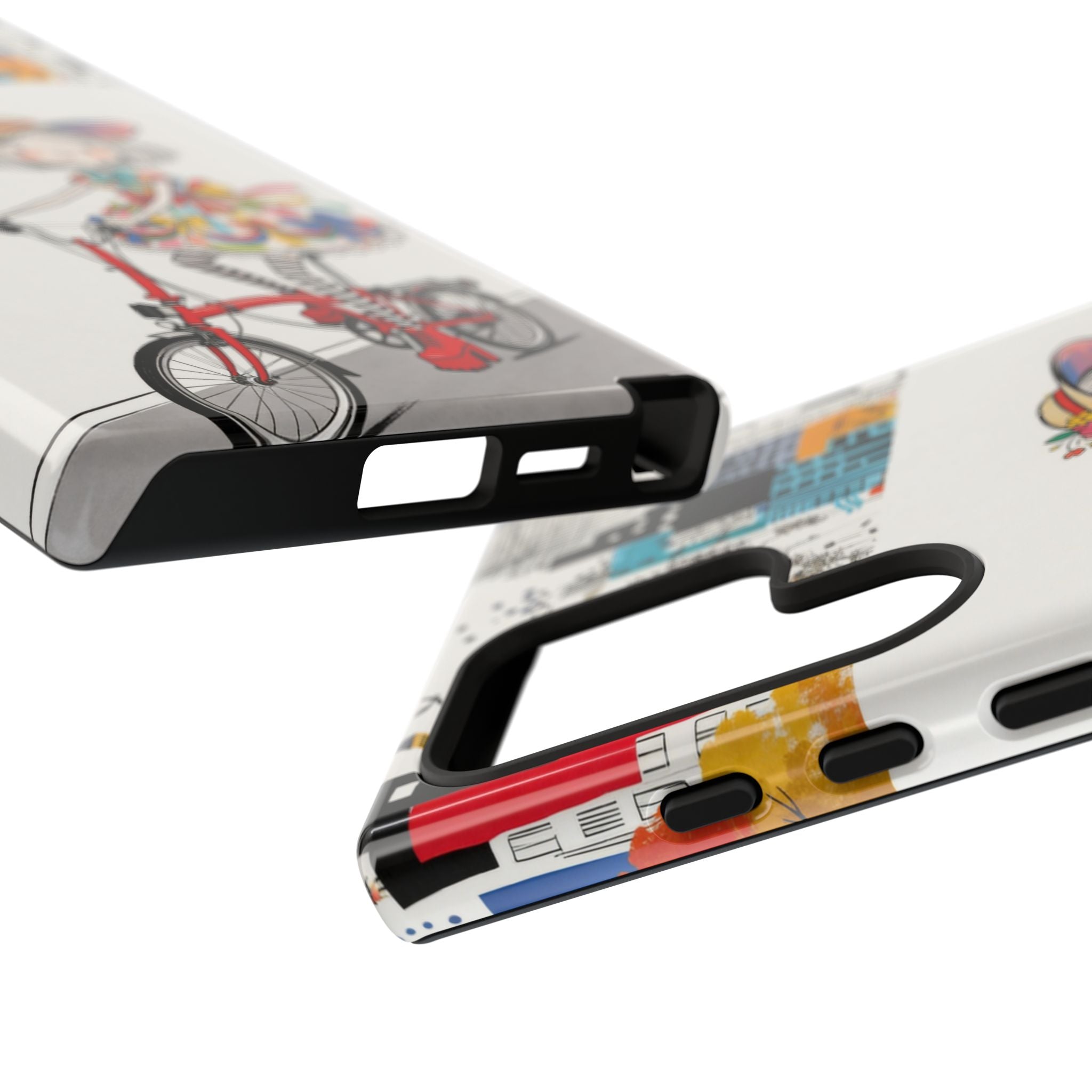 Whimsical Girl on Brompton Bicycle Urban Illustration Samsung Galaxy Phone Case