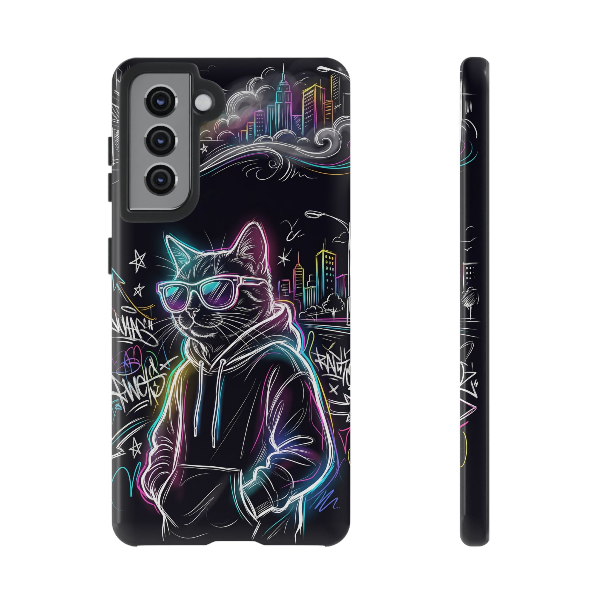 Cool Hoodie Neon Street Cat Samsung Galaxy Phone Case