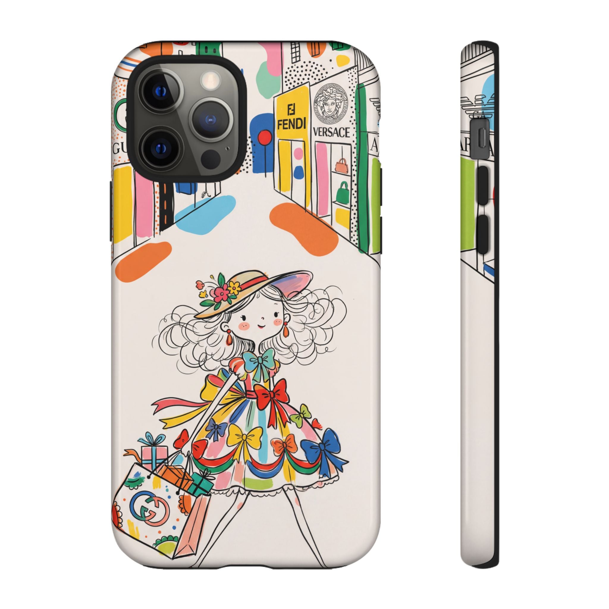 Cute Fashion Girl iPhone Case | Colourful Shopping Street Design