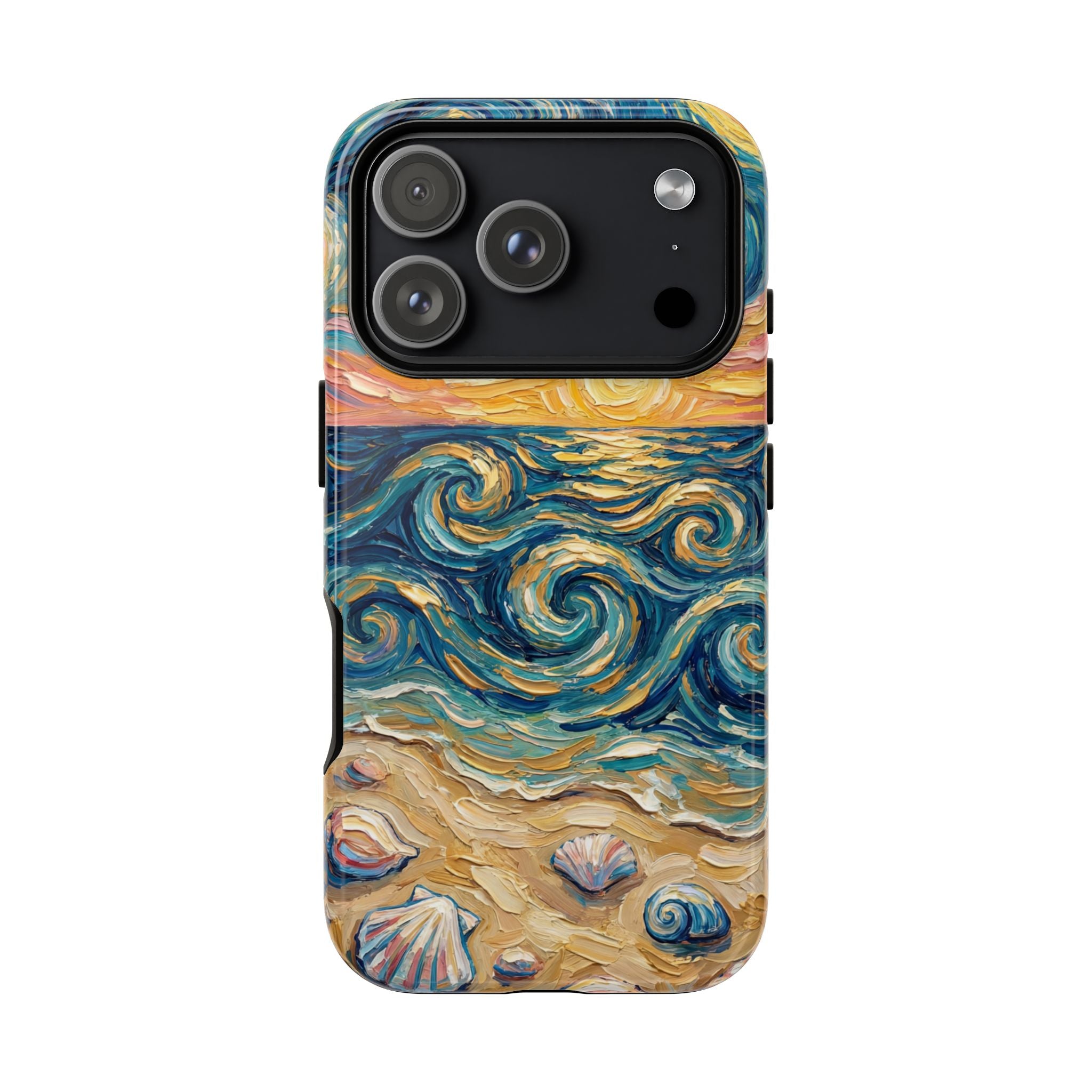 Sea Sunset iPhone Case — Van Gogh‑Style Beach Waves with Shells