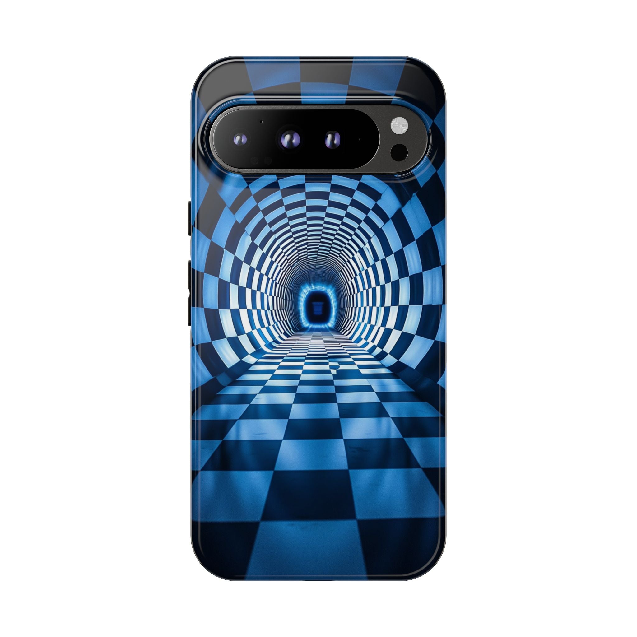 Blue Checkered Tunnel Google Pixel Case — 3D Optical Illusion Tough Case