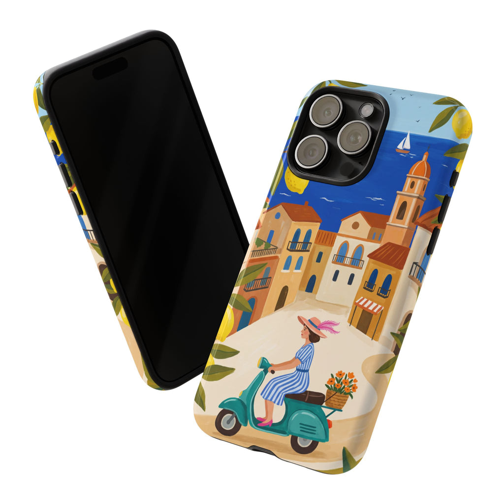 Mediterranean Scooter iPhone Case | Coastal Lemon Grove Design