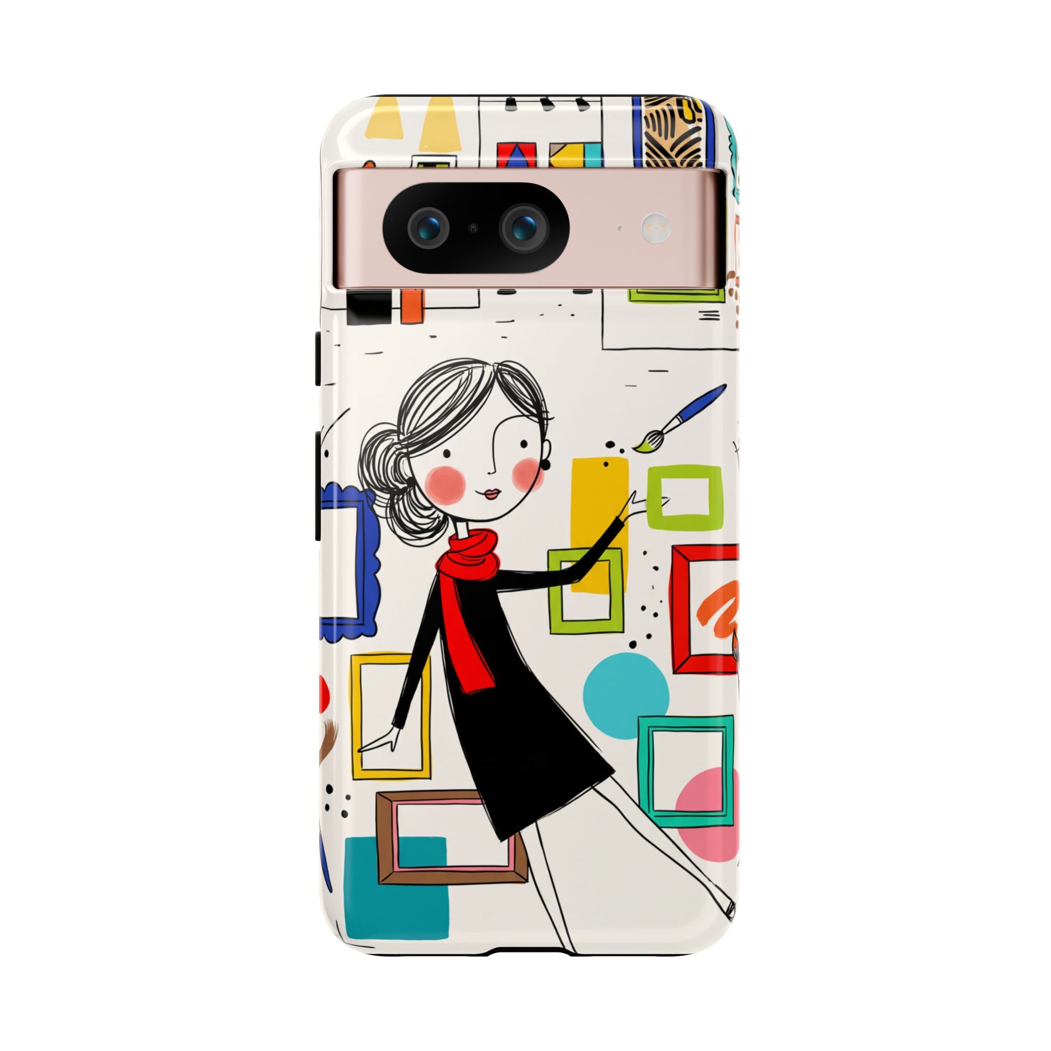 Art Gallery Illustration Google Pixel Phone Case | Cute Woman with Frames Design