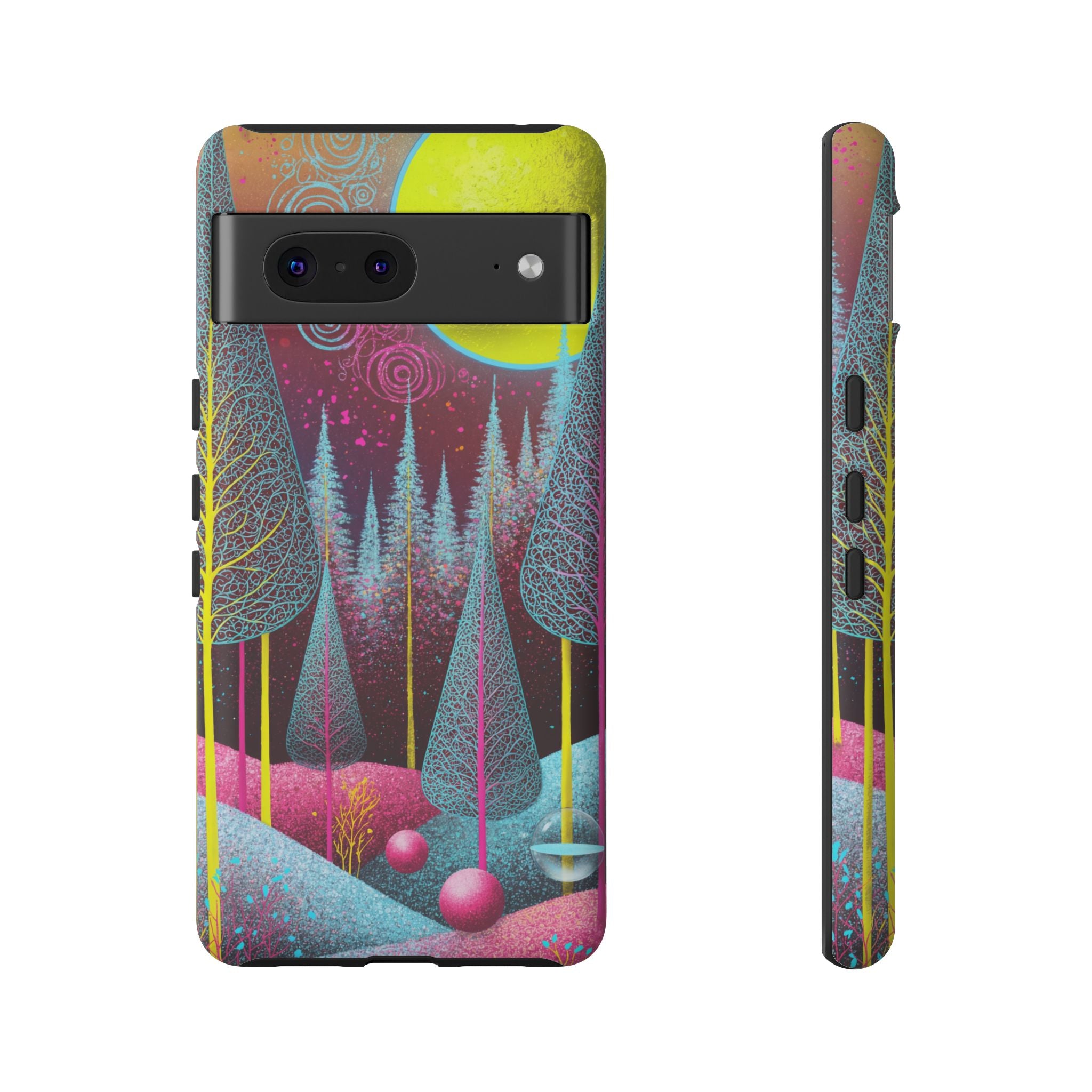 Colorful Surreal Forest Google Pixel Case | Neon Moon, Trees & Abstract Landscape