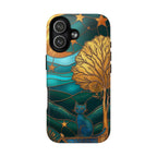 Art Nouveau Cat iPhone Case | Stained Glass Moon & Tree Tough MagSafe Case