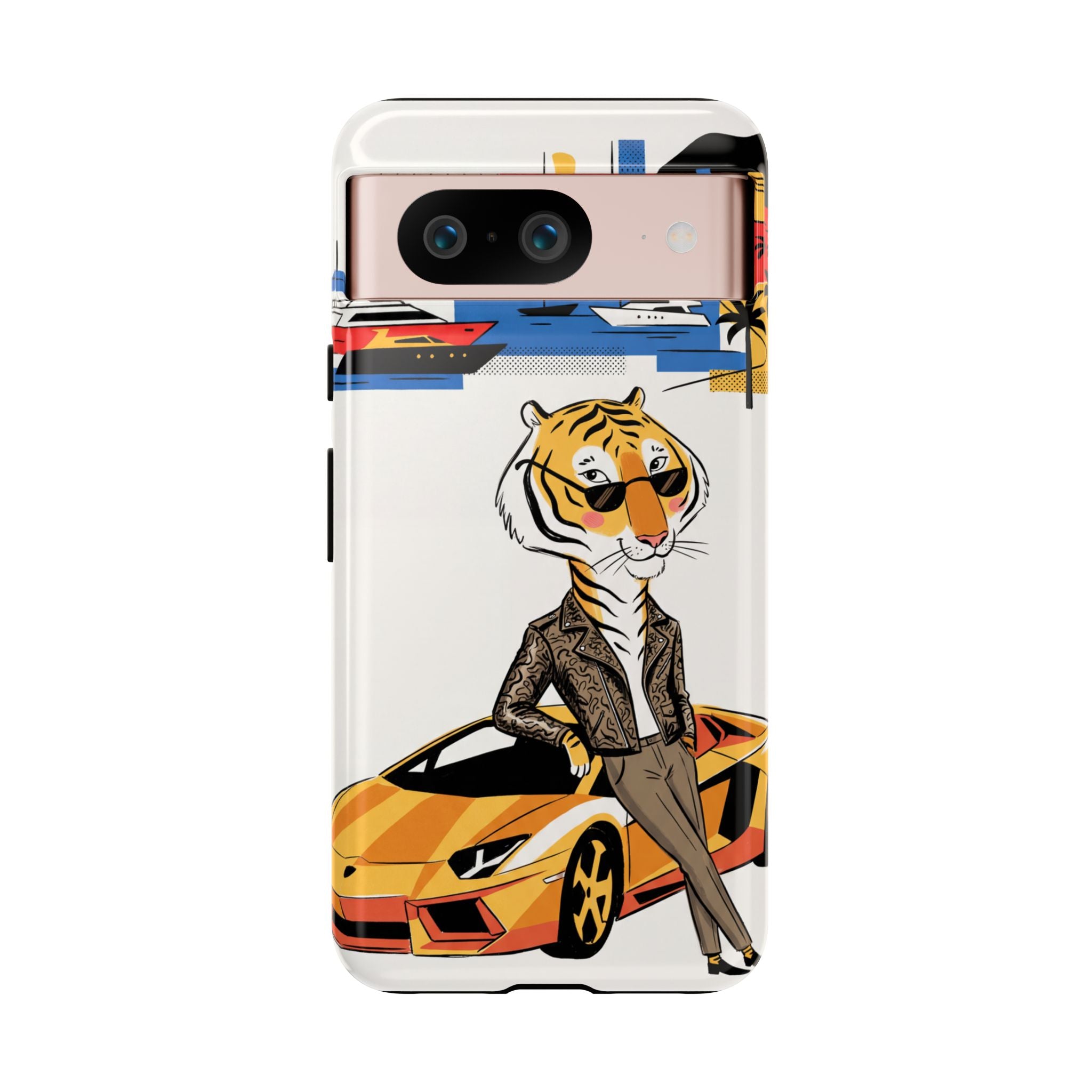 Stylish Tiger with Sports Car Illustration Google Pixel Phone Case