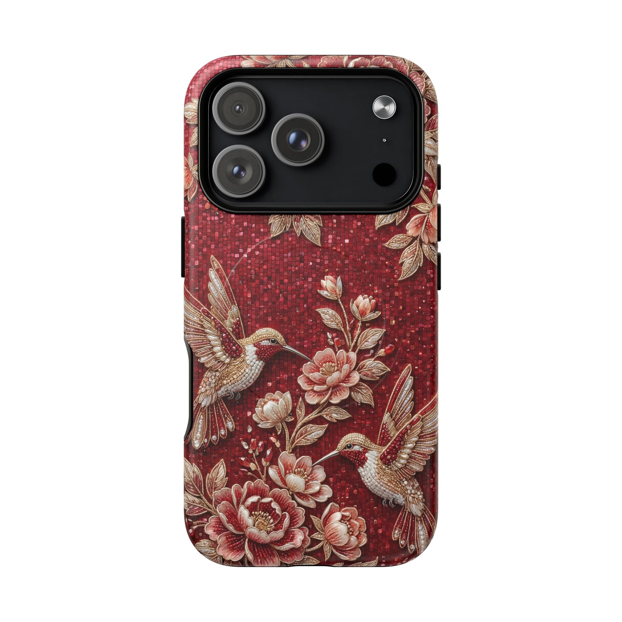 Floral Hummingbird Tough Case | Vintage Red MagSafe iPhone Case