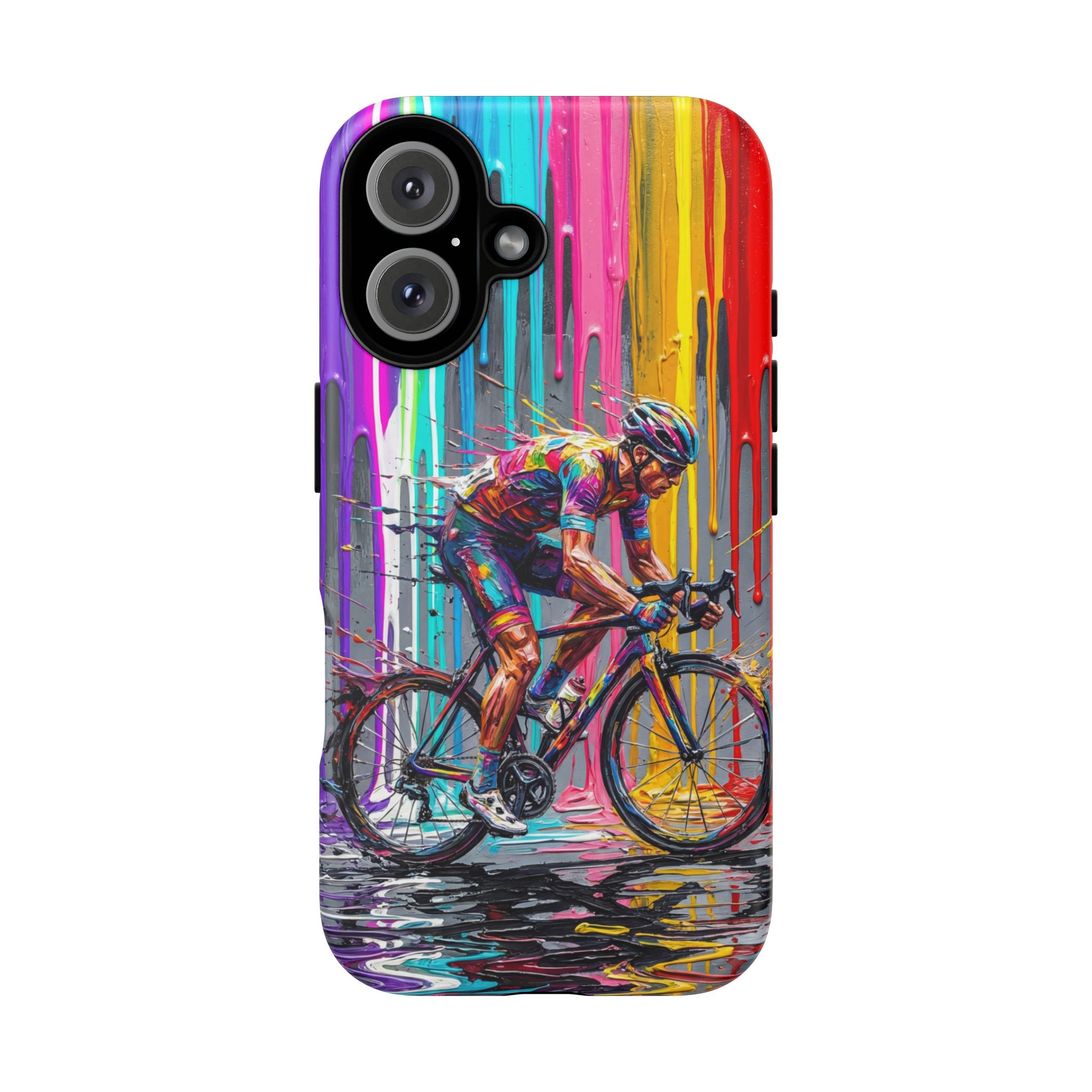 Cyclist Art iPhone Case | Colourful Drip Painting Tough Cases