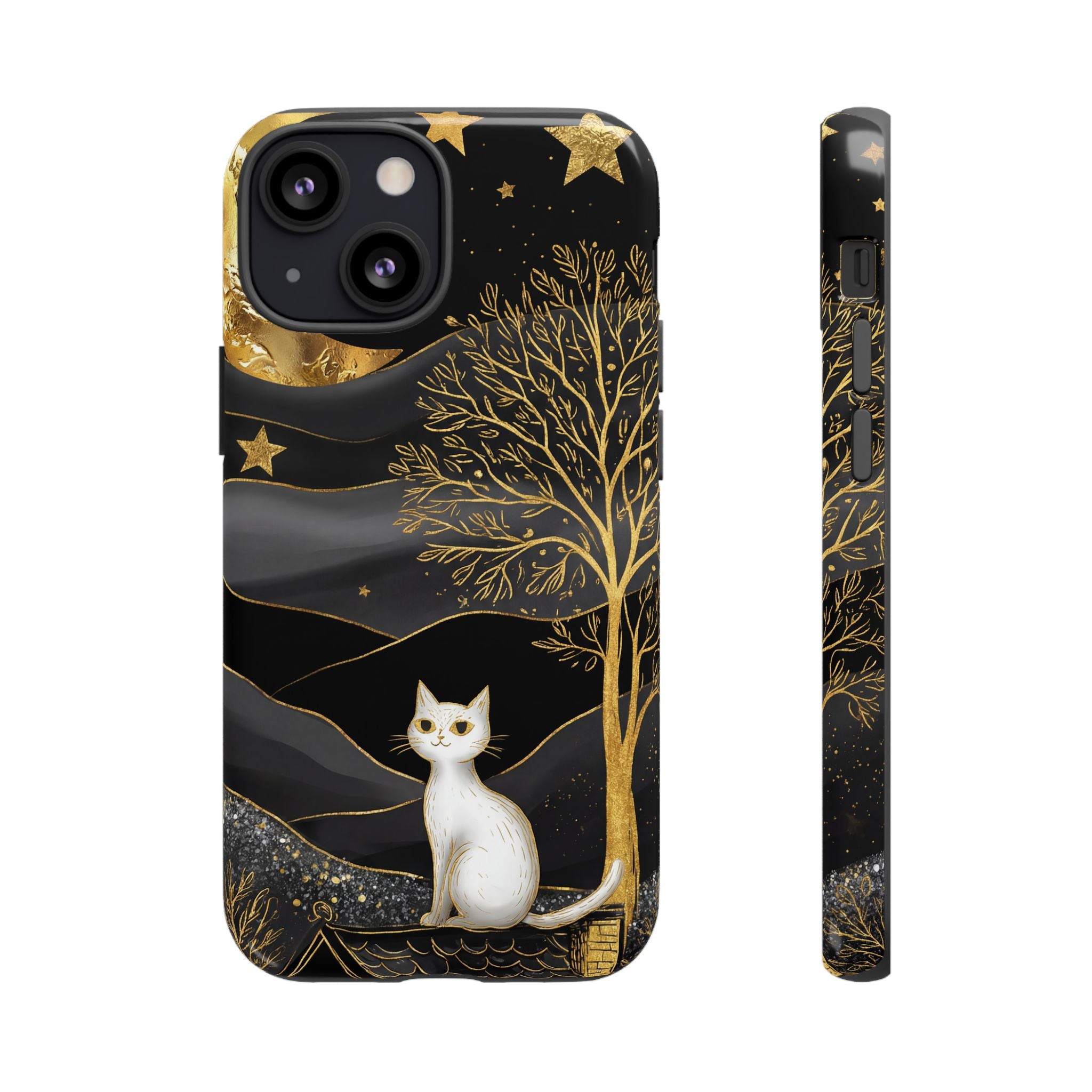 Celestial Cat iPhone Case | Gold Moon & Star iPhone Cover