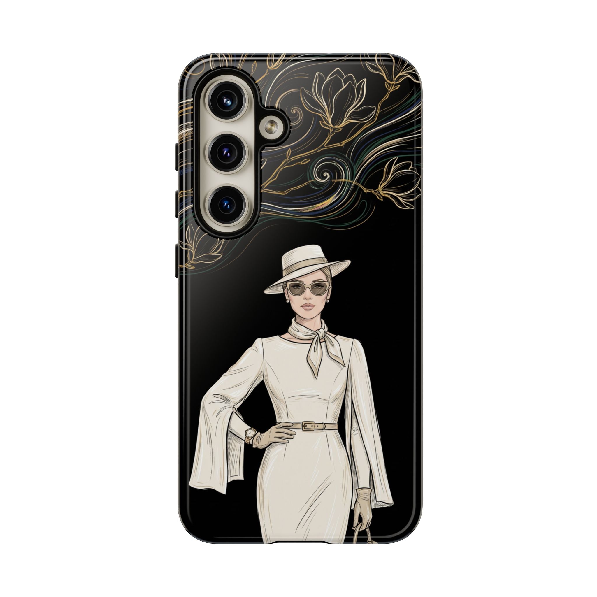 Samsung Galaxy Phone Case | Elegant Vintage Lady with Gold Floral Swirls