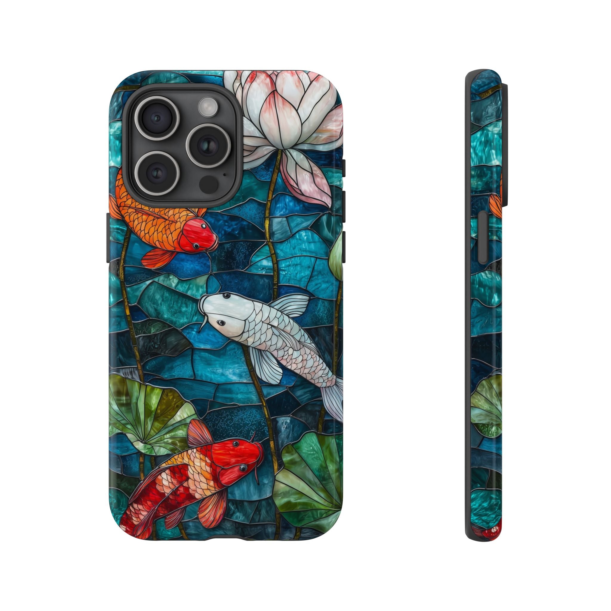 Koi Pond Tough iPhone Case — Stained Glass Lotus & Koi Design