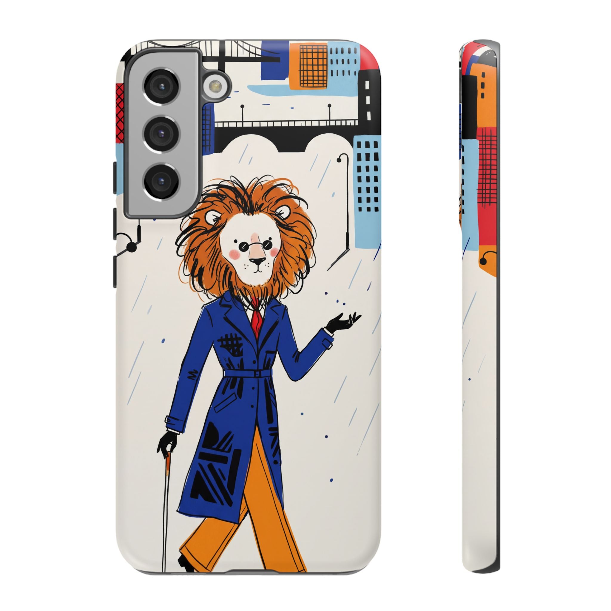 Lion Gentleman Samsung Galaxy Phone Case | Dapper Lion in City Rain