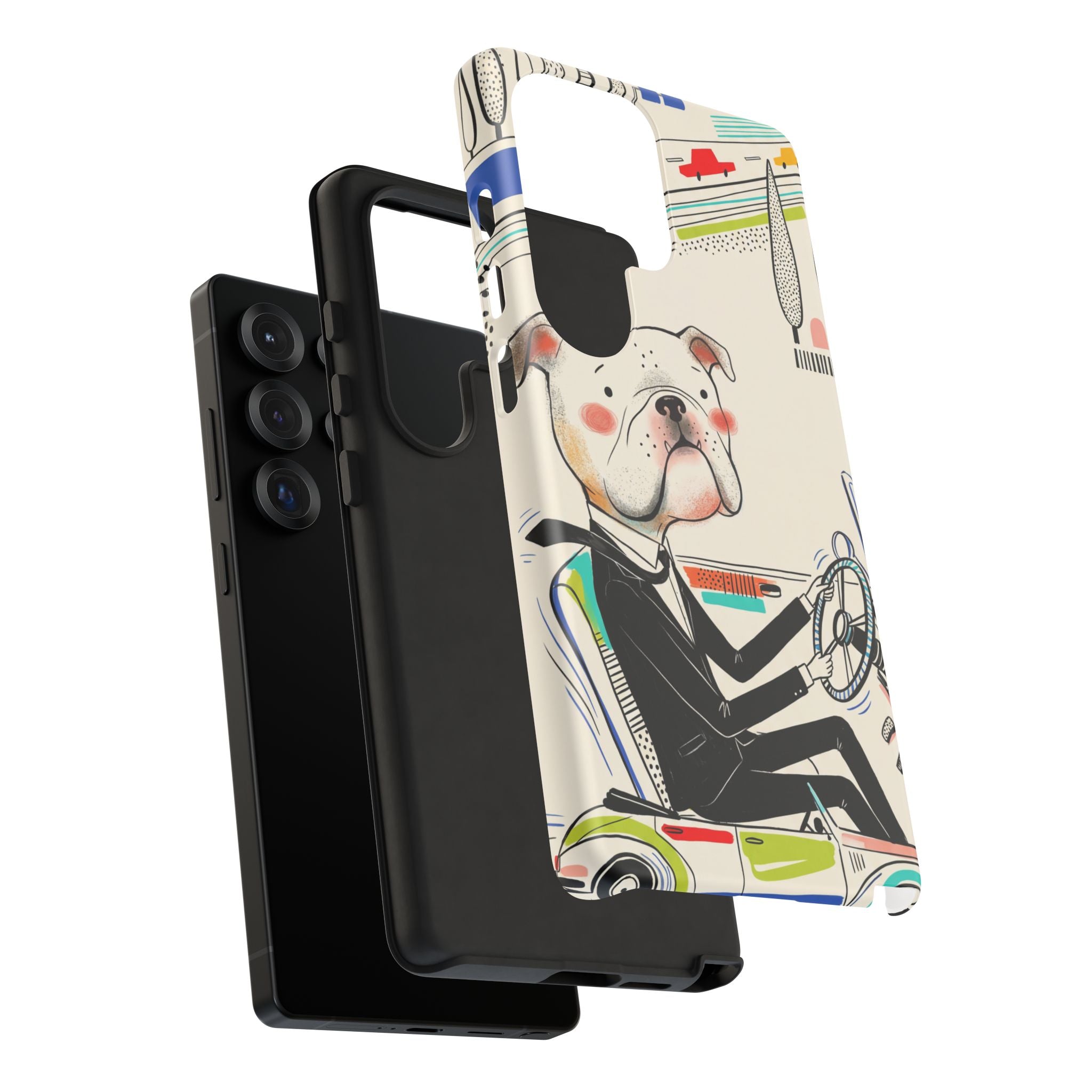 Bulldog Driver Samsung Galaxy Phone Case | Cute Retro Dog Illustration
