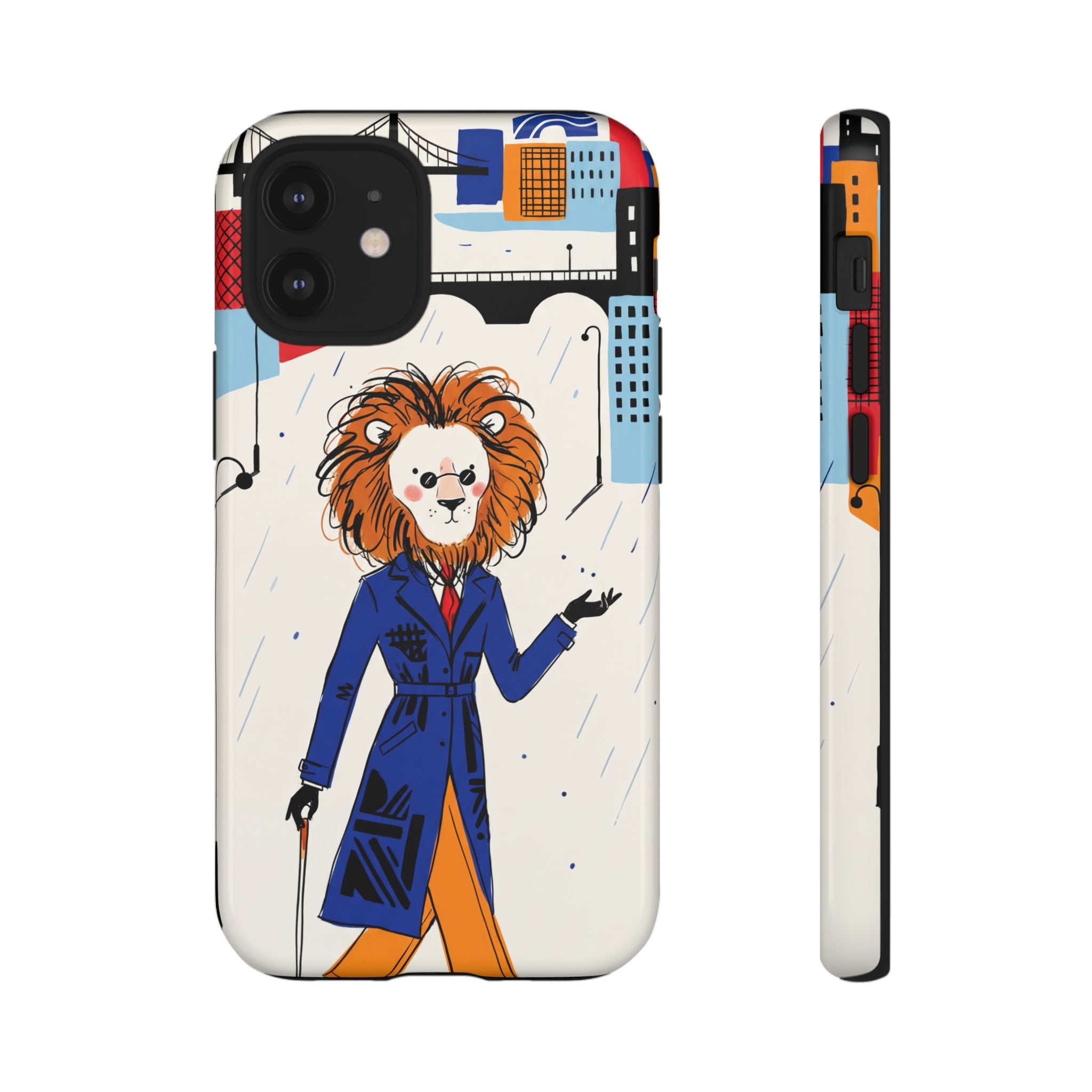 Lion Gentleman iPhone Case | Dapper Lion in City Rain