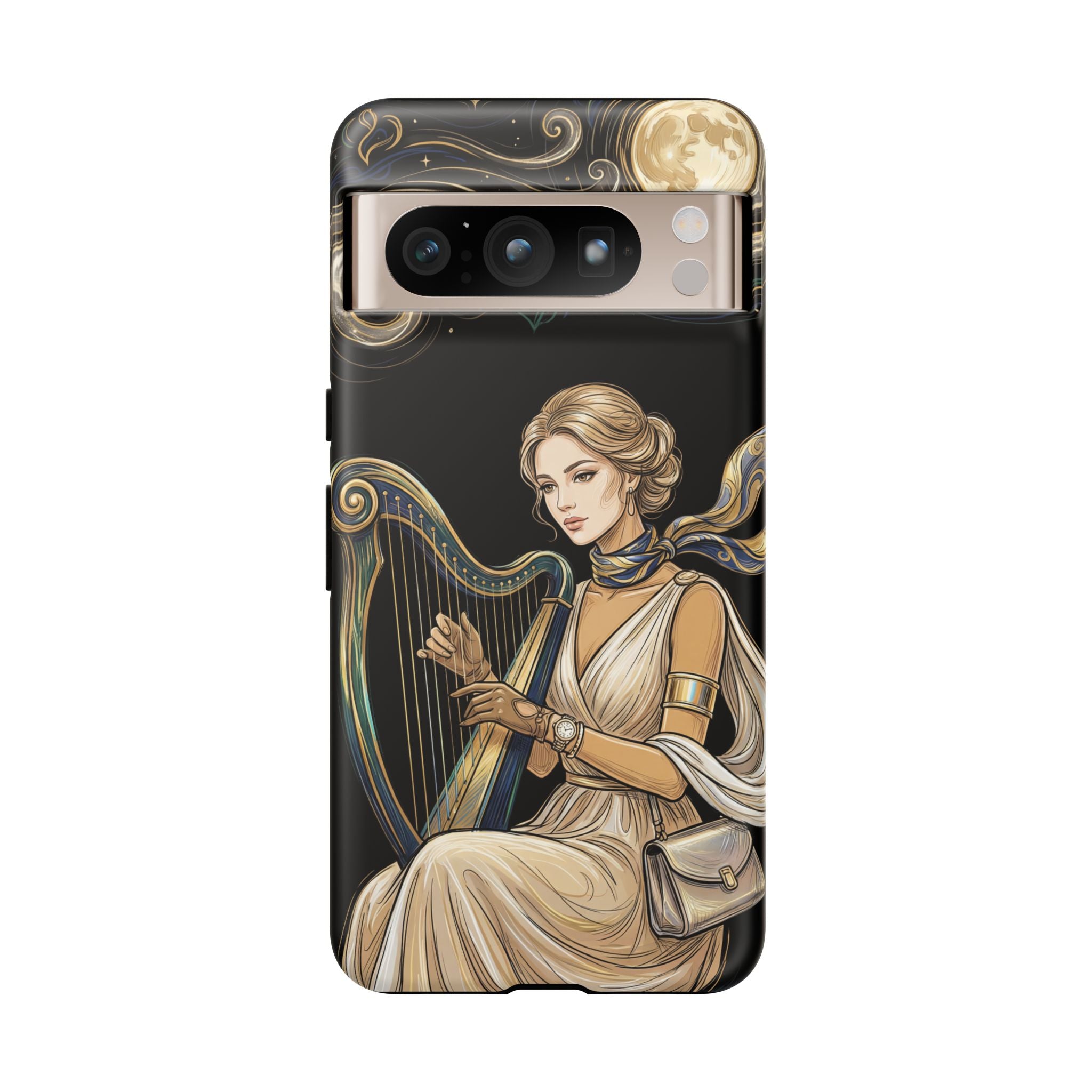 Moonlit Harp Google Pixel Phone Case | Vintage Goddess Musician Art