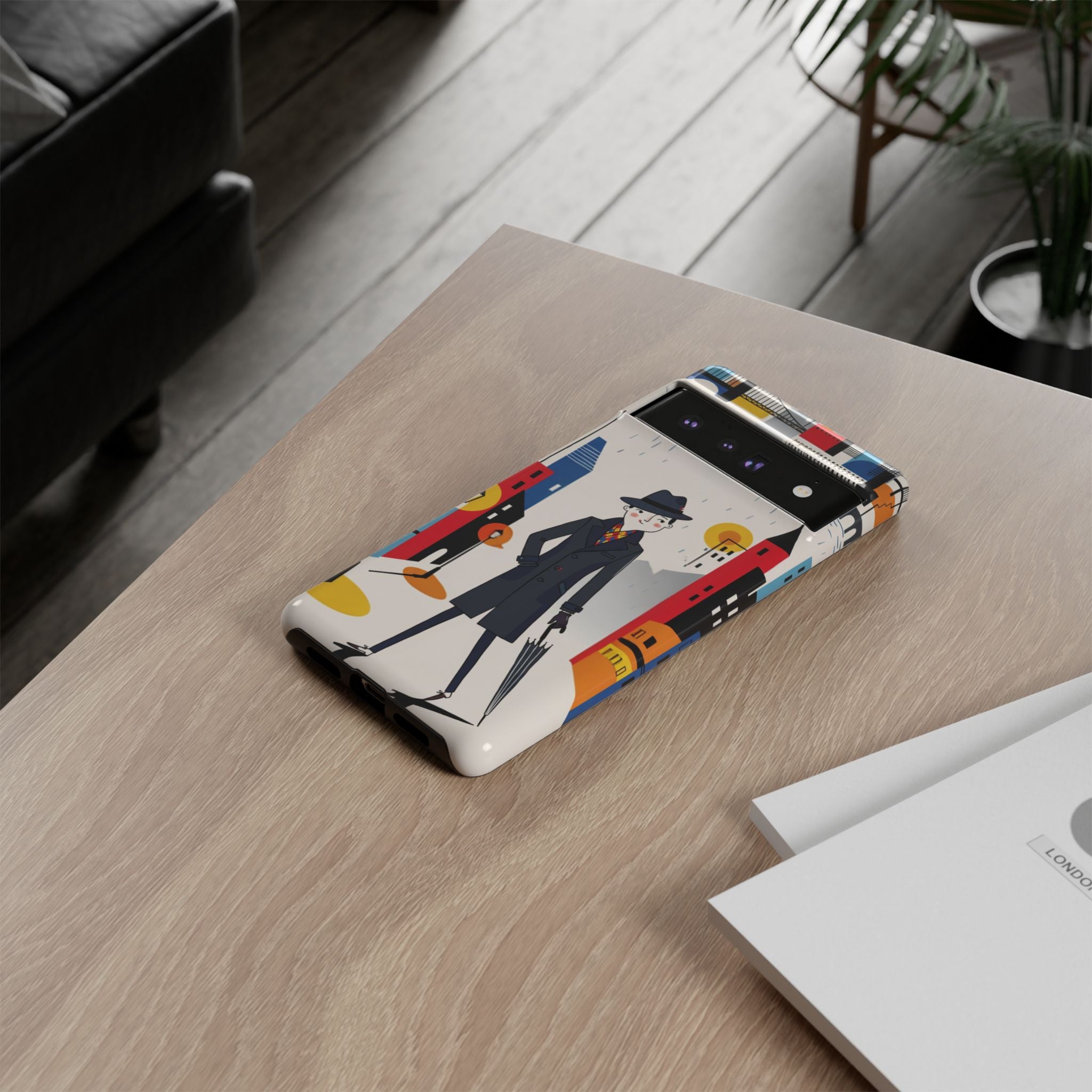 Retro Gentleman in Cityscape Illustration Google Pixel Phone Case