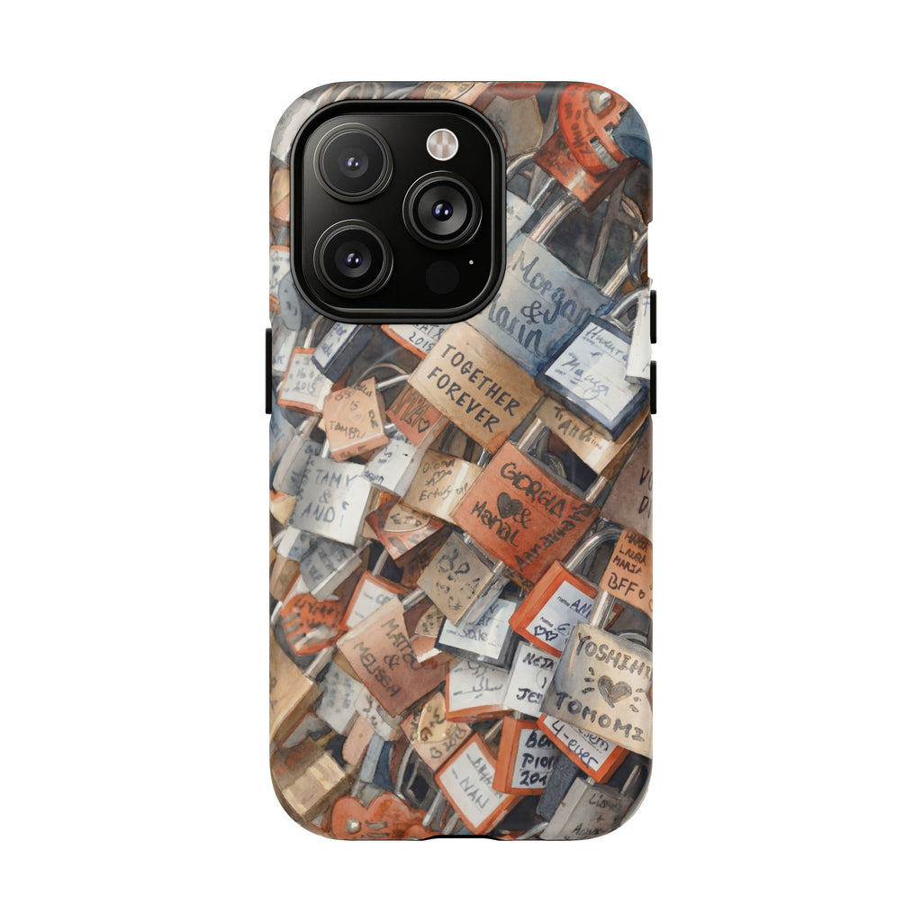 Custodia per iPhone MagSafe resistente con motivo collage di lucchetti dei desideri