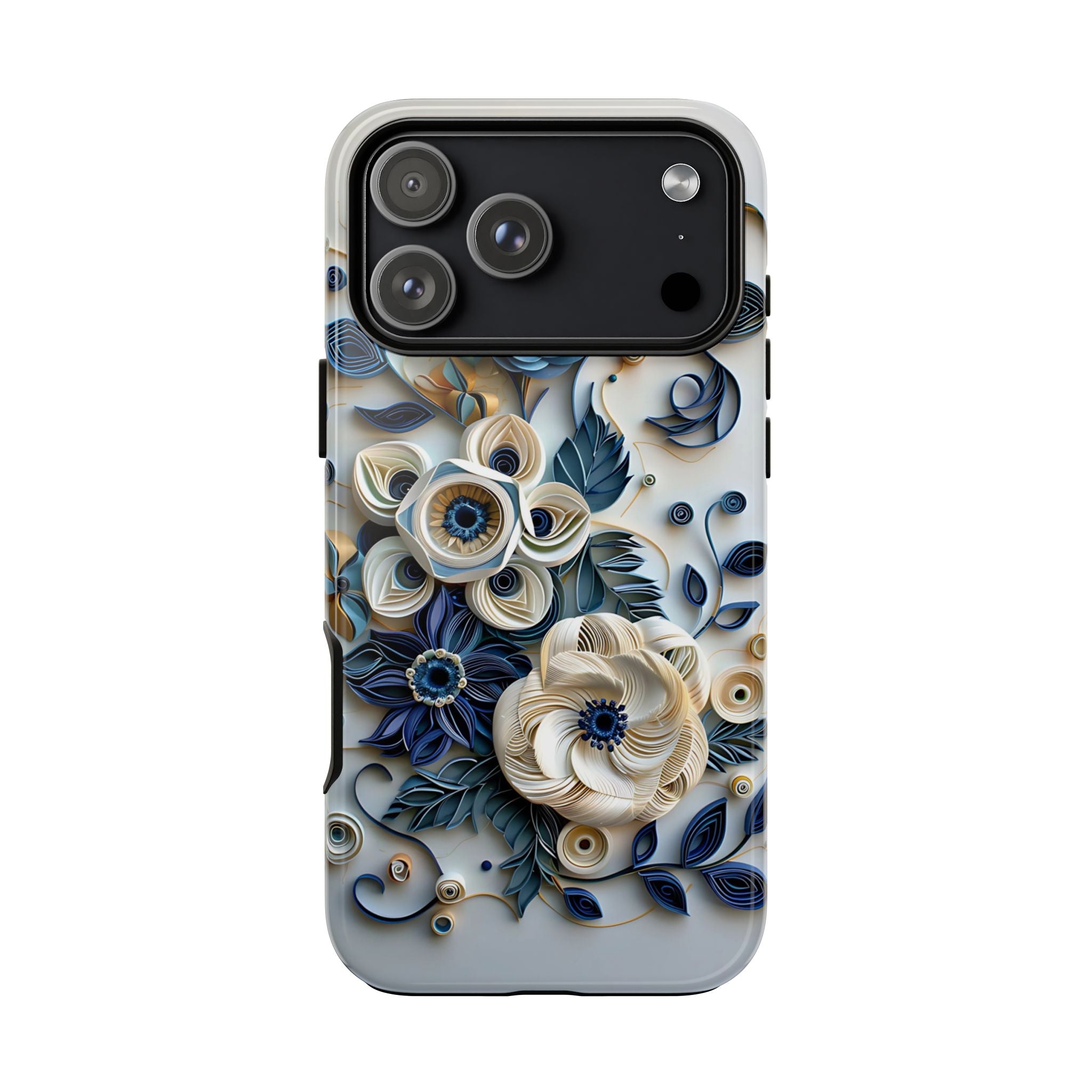 Floral Quilled Art iPhone Case — Blue & Cream Decorative Protection