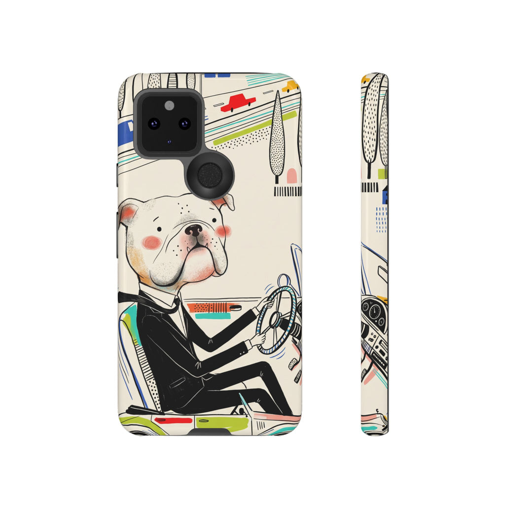 Bulldog Driver Google Pixel Phone Case | Cute Retro Dog Illustration