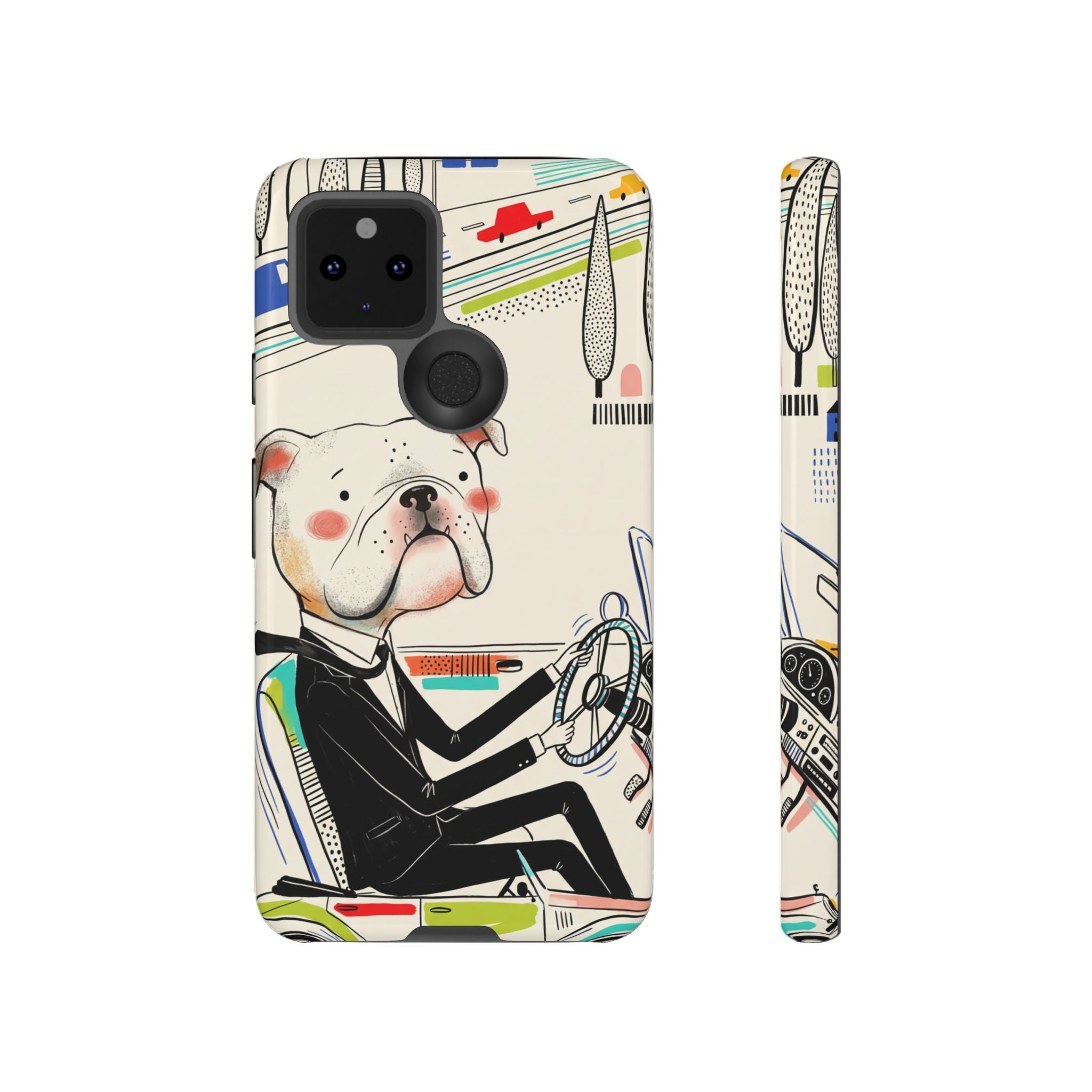 Bulldog Driver Google Pixel Phone Case | Cute Retro Dog Illustration