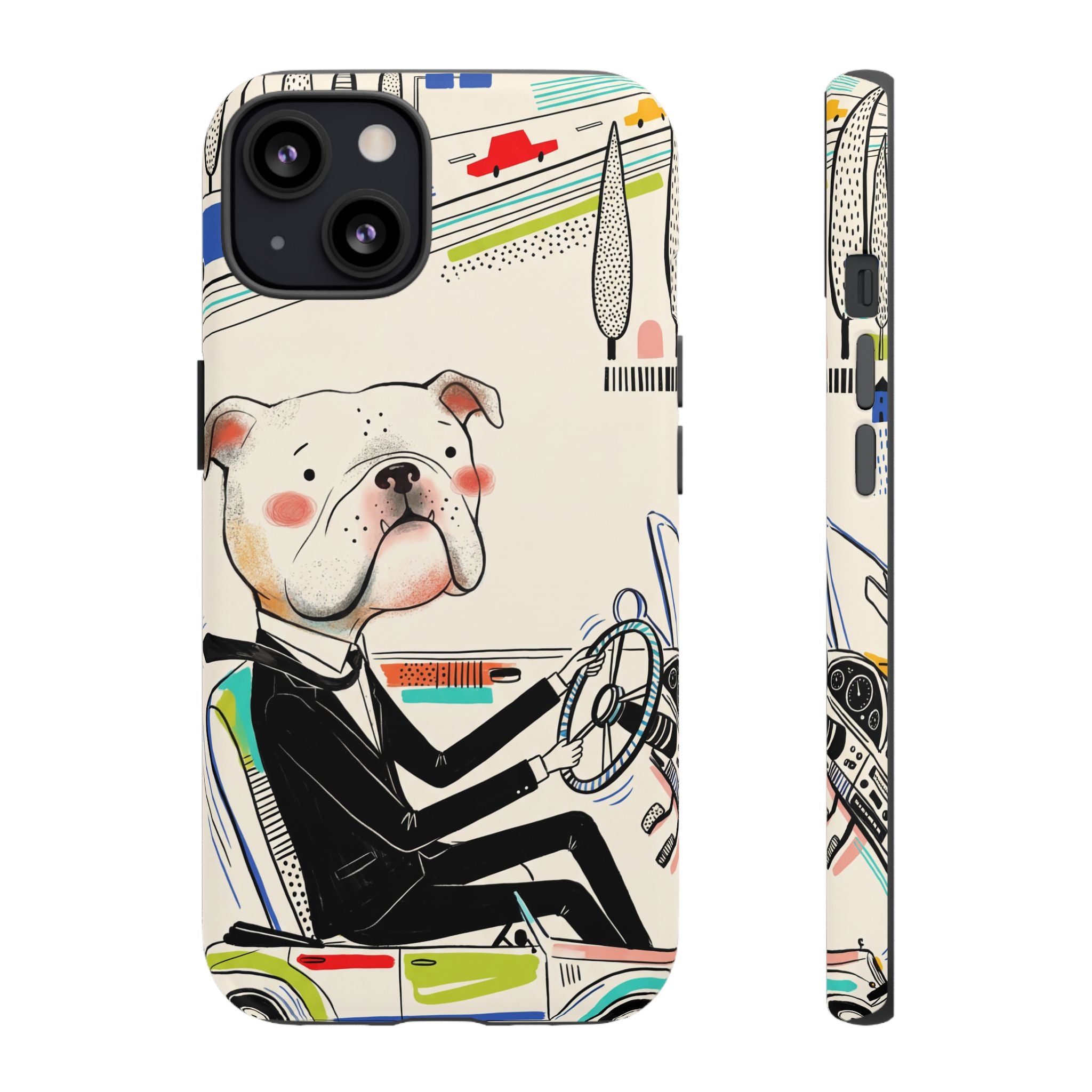 Bulldog Driver iPhone Case | Cute Retro Dog Illustration