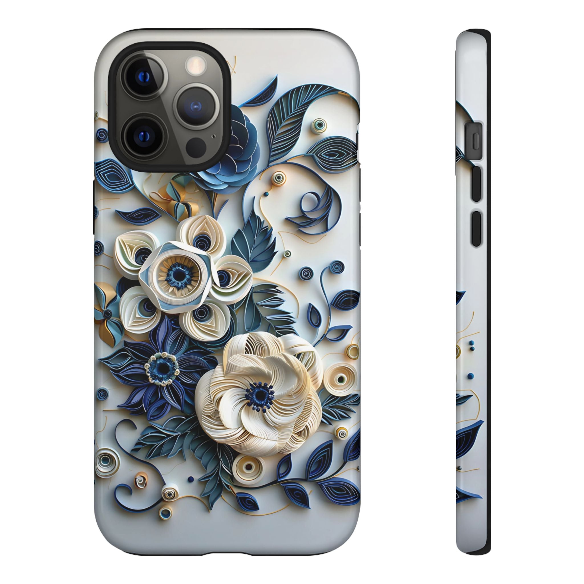 Floral Quilled Art iPhone Case — Blue & Cream Decorative Protection