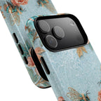 Floral Bees MagSafe iPhone Case | Vintage Rose & Turquoise Protective Cover
