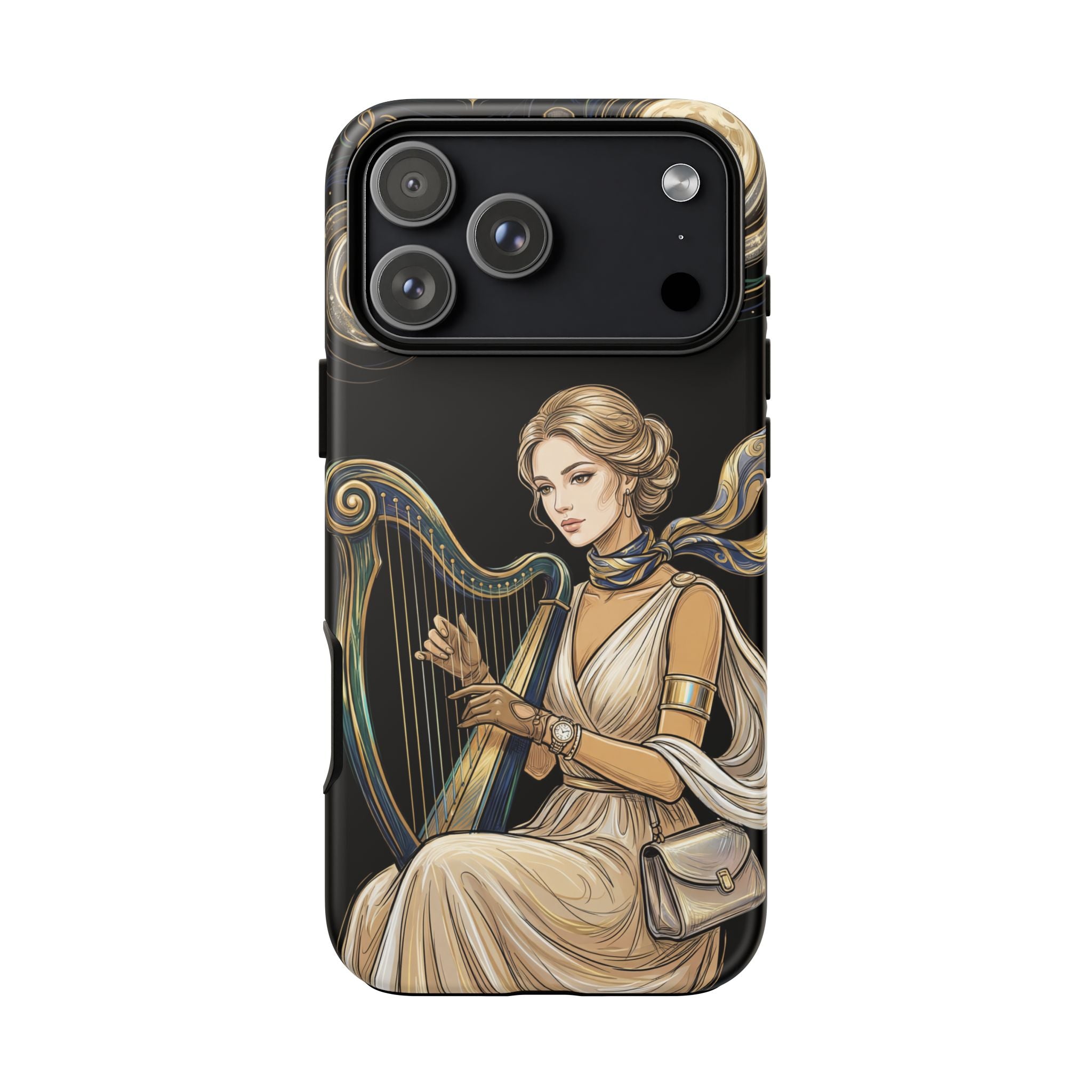 Moonlit Harp iPhone Case | Vintage Goddess Musician Art