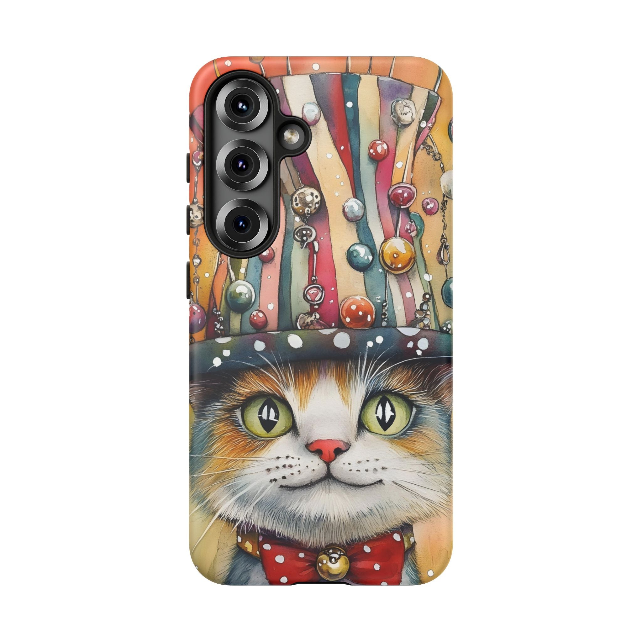 Cat in Colourful Top Hat Samsung Galaxy Case — Whimsical Cat Art iPhone Case