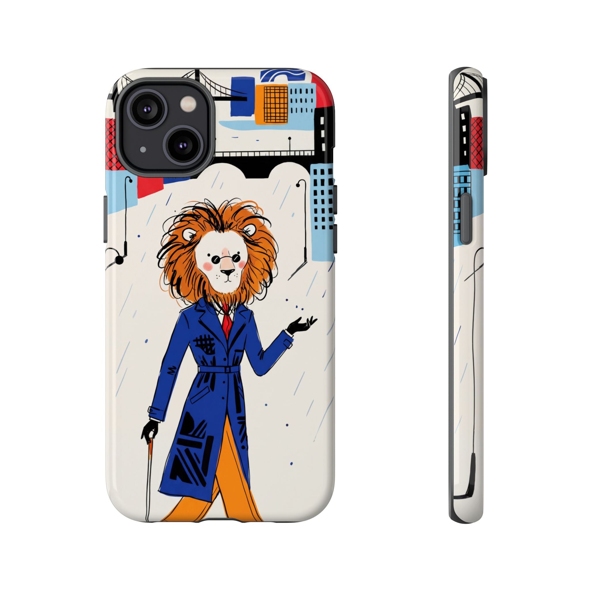 Lion Gentleman iPhone Case | Dapper Lion in City Rain