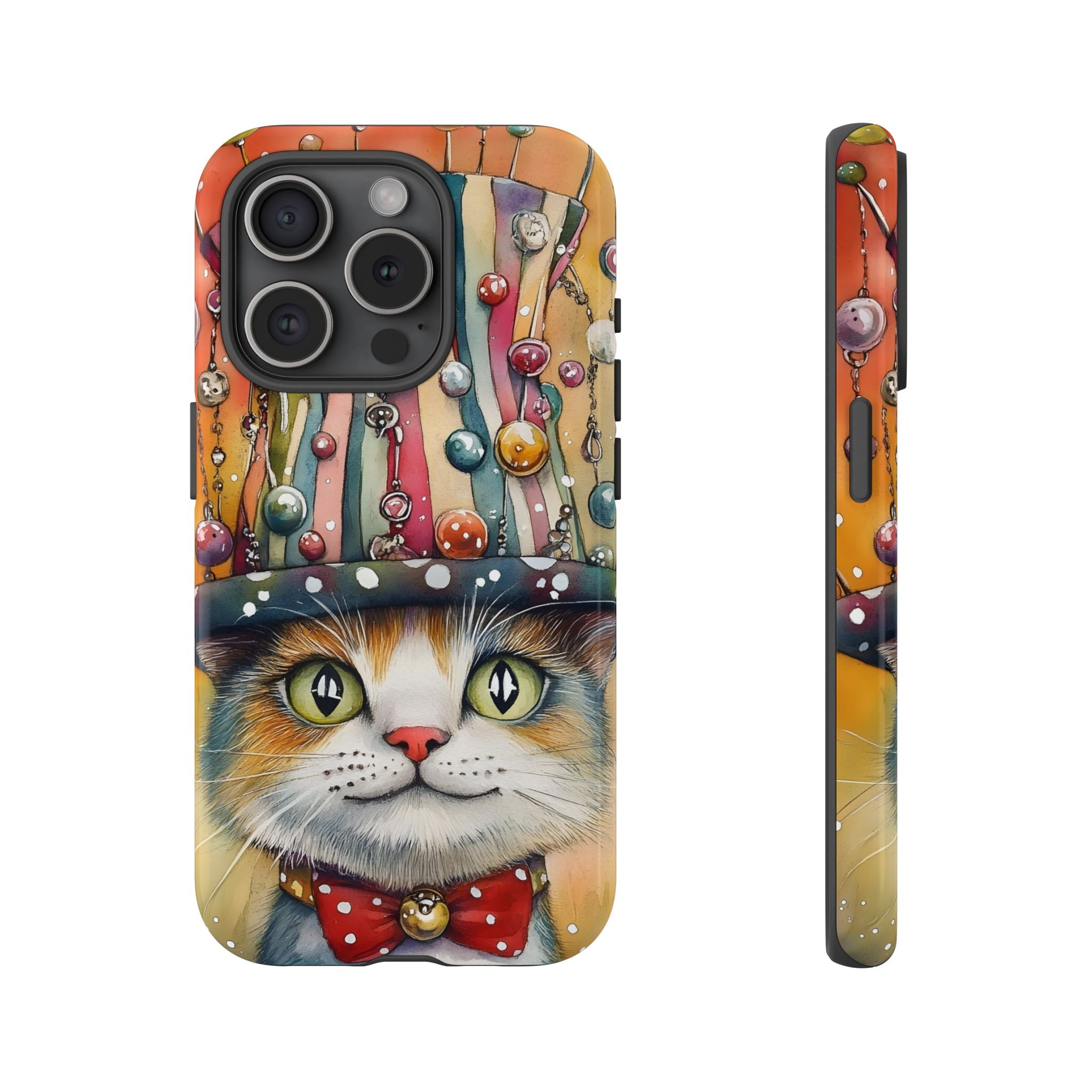 Cat in Colorful Top Hat iPhone Case — Whimsical Cat Art iPhone Case