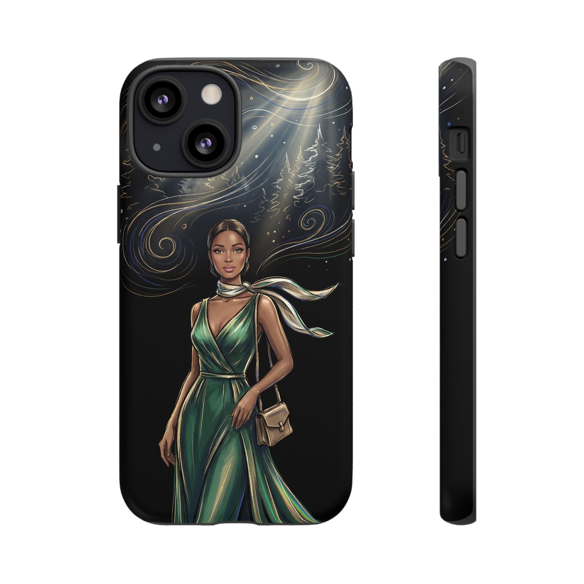 Elegant Woman in Green Dress Art Protective Tough iPhone Case
