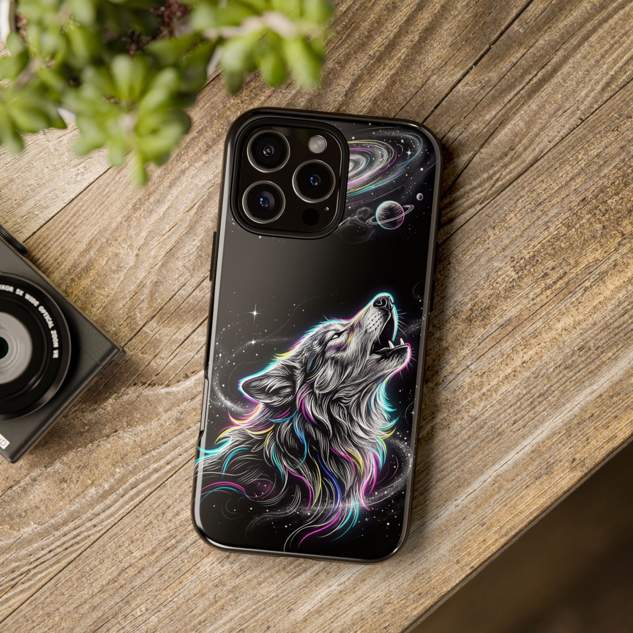 Wolf Galaxy Tough iPhone Case | Colorful Howling Wolf Space Design