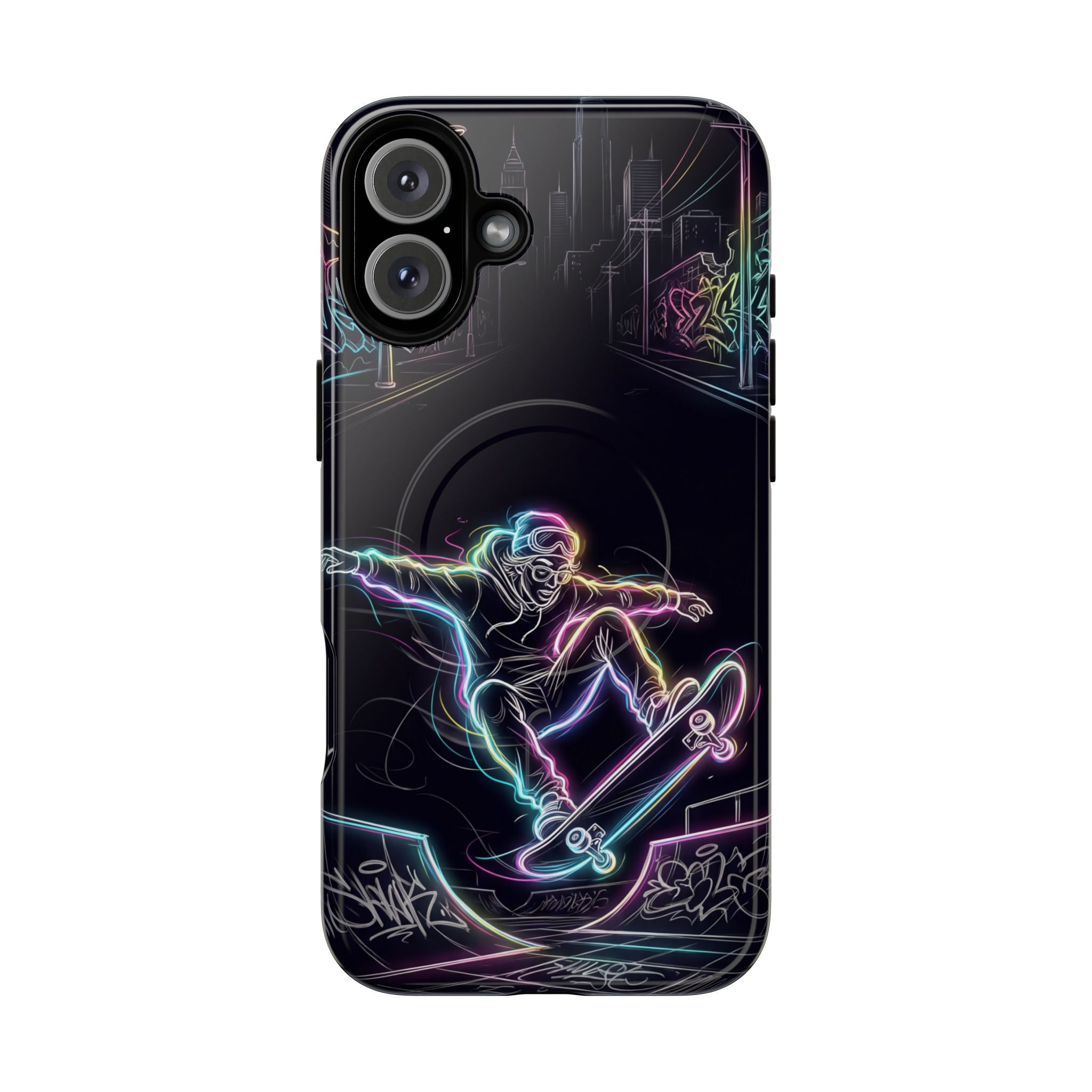 Neon Skateboard MagSafe iPhone Case | Glow Skatepark Protective Cover