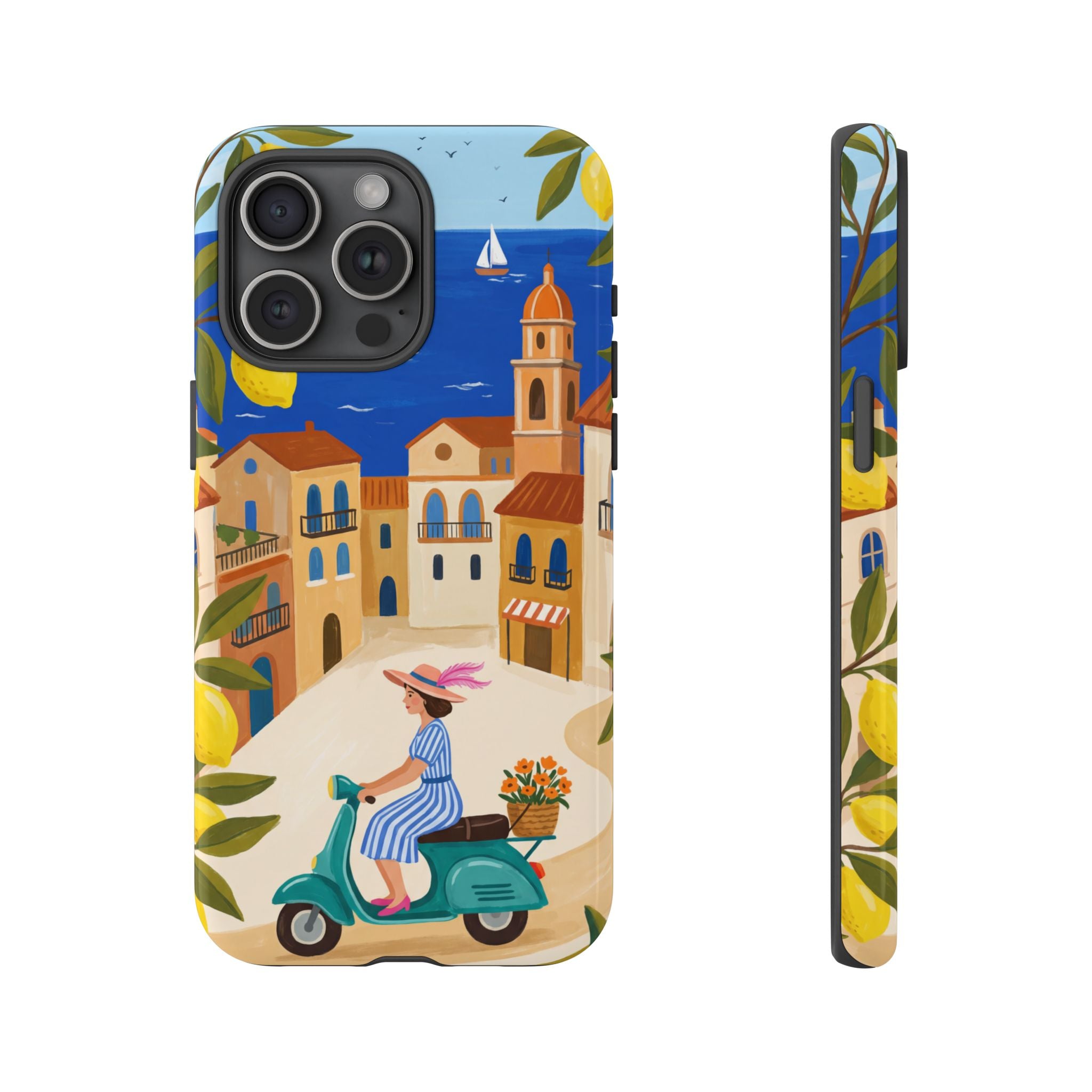 Mediterranean Scooter iPhone Case | Coastal Lemon Grove Design