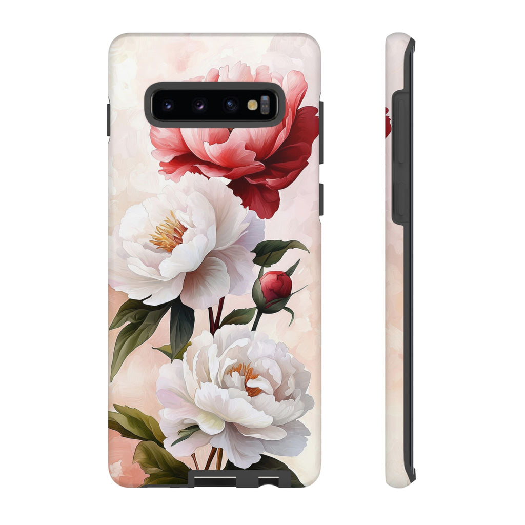 Custodia per Samsung Galaxy con motivo floreale Peony | Rosa bianca vintage