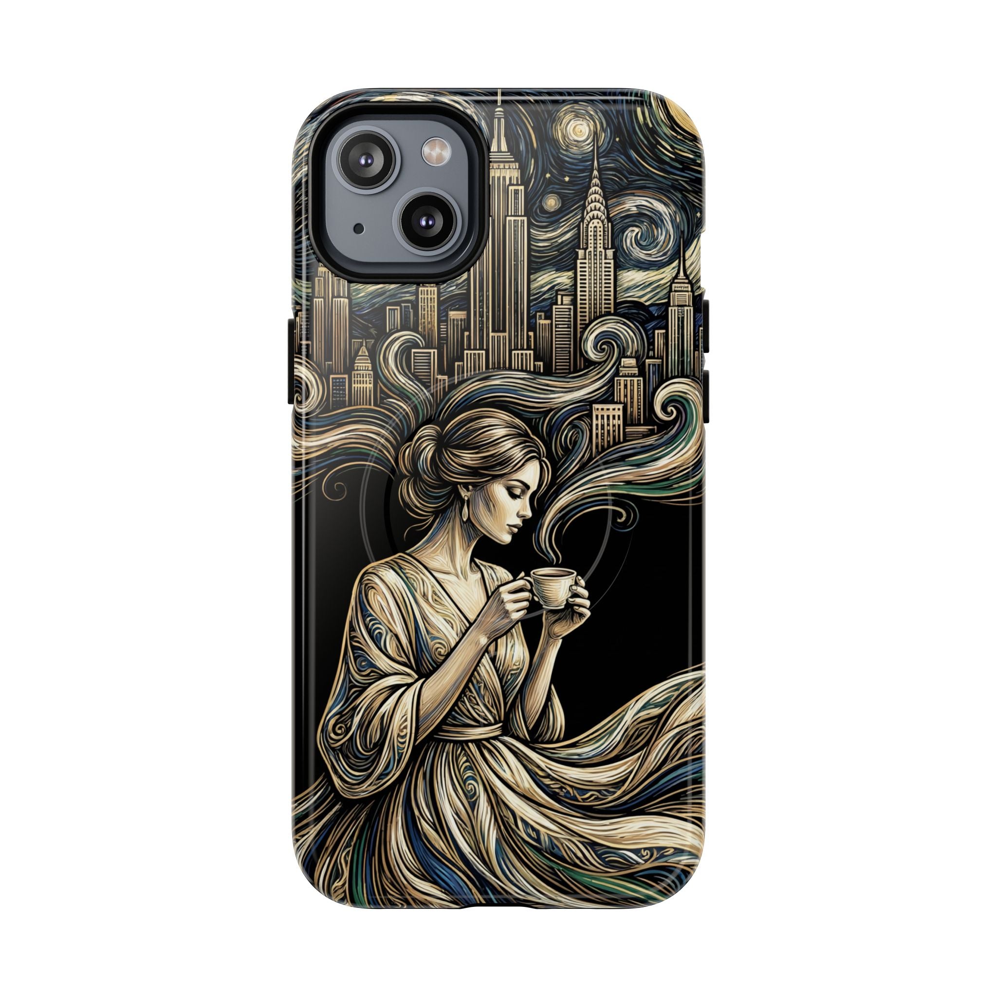 Vintage Cityscape Woman Tea Art MagSafe iPhone Case