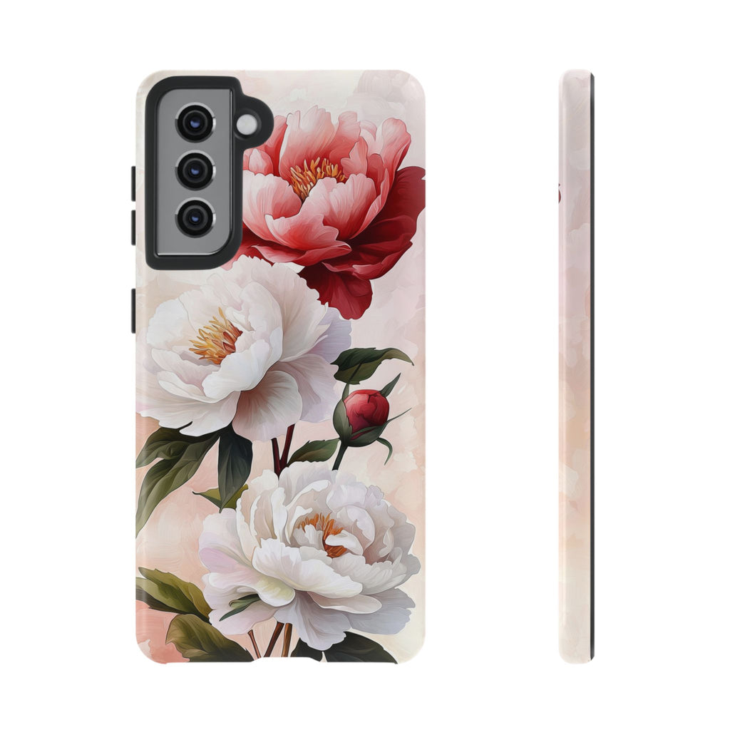 Custodia per Samsung Galaxy con motivo floreale Peony | Rosa bianca vintage