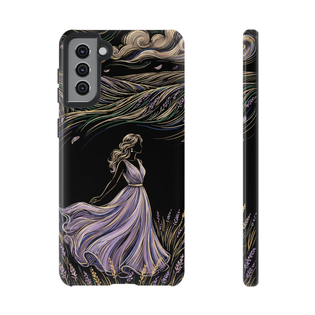 Cover per telefono Samsung Galaxy Lavander Breeze | Elegante protezione floreale con donna danzante