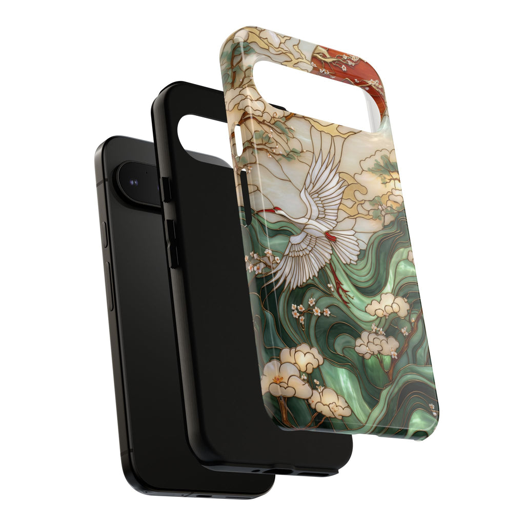 Cranes & Waves Protective Google Pixel Case | Japanese-Inspired Art Phone Cover