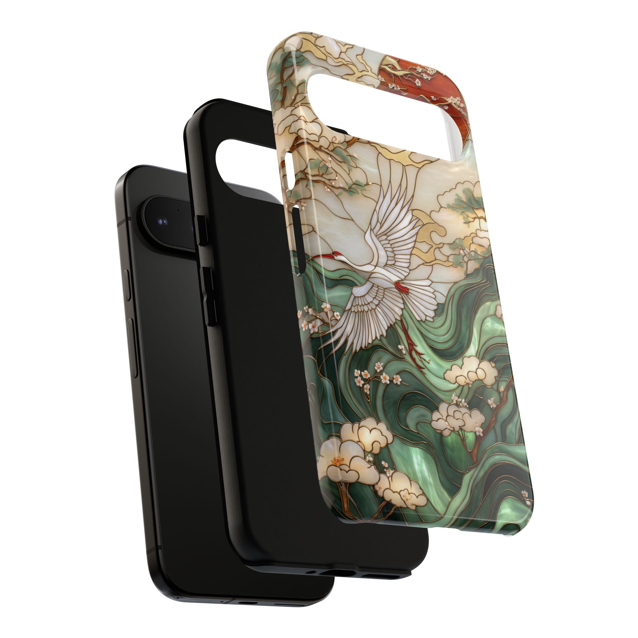 Cranes & Waves Protective Google Pixel Case | Japanese-Inspired Art Phone Cover